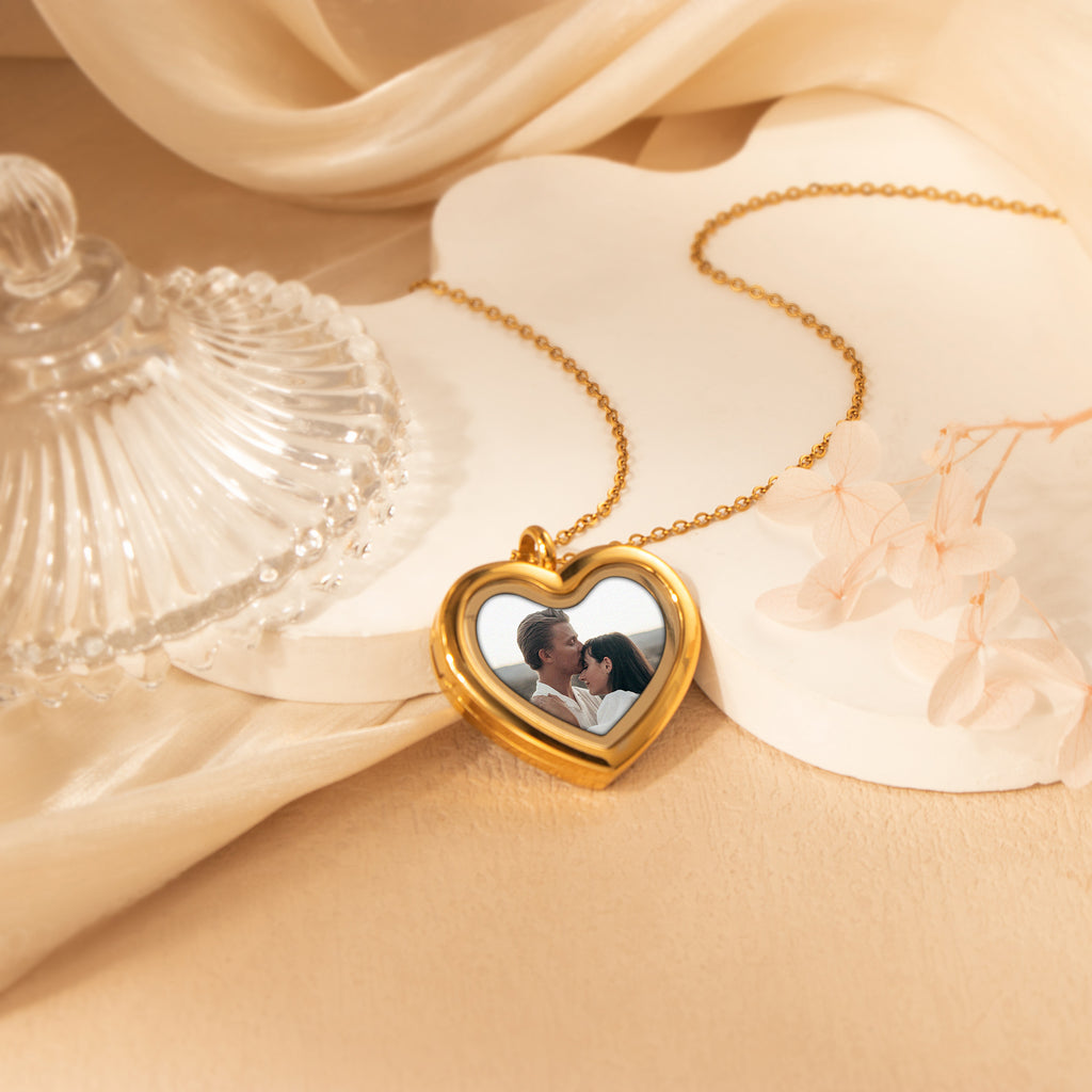 Glass Heart Photo Locket Necklace