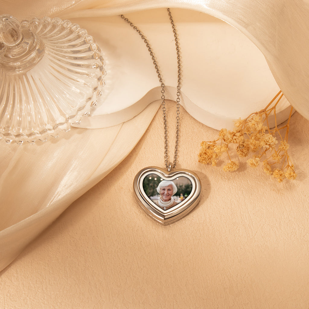 Glass Heart Photo Locket Necklace