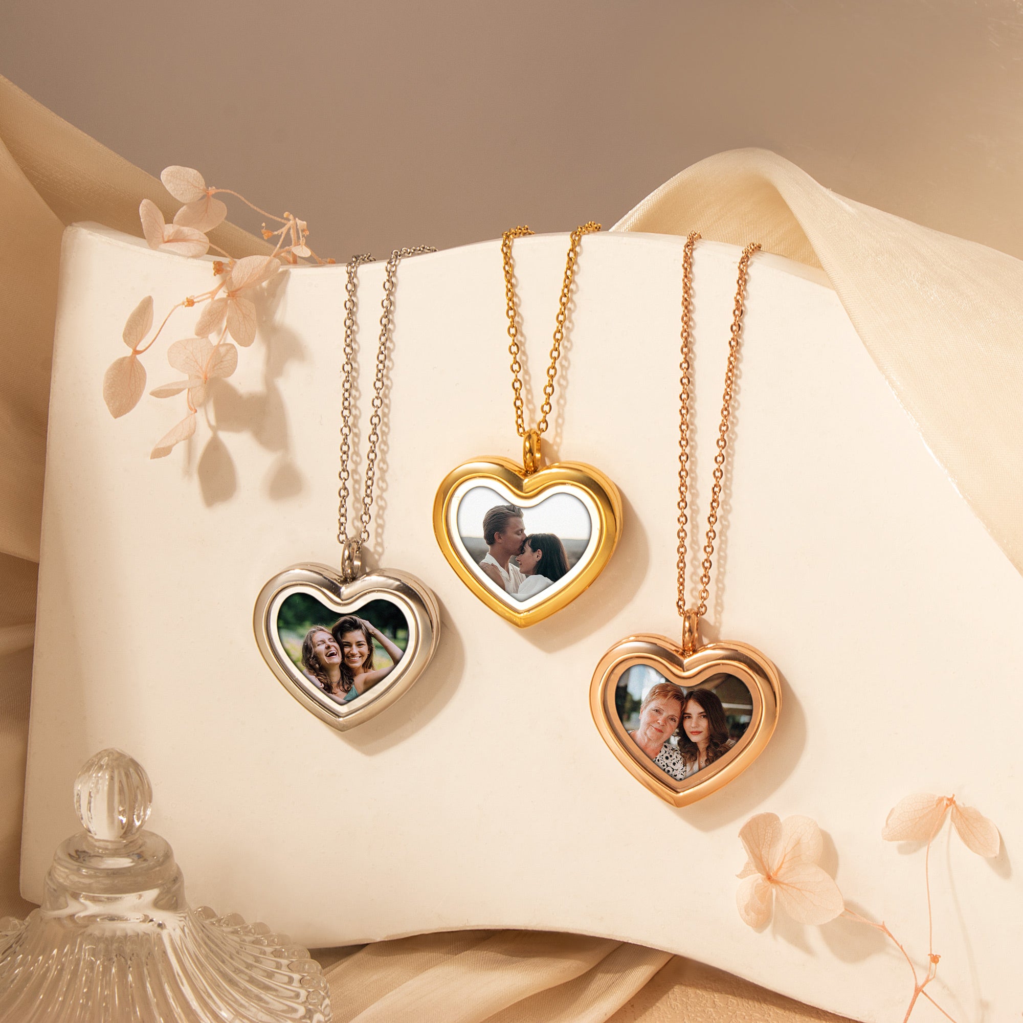 Glass Heart Photo Locket Necklace