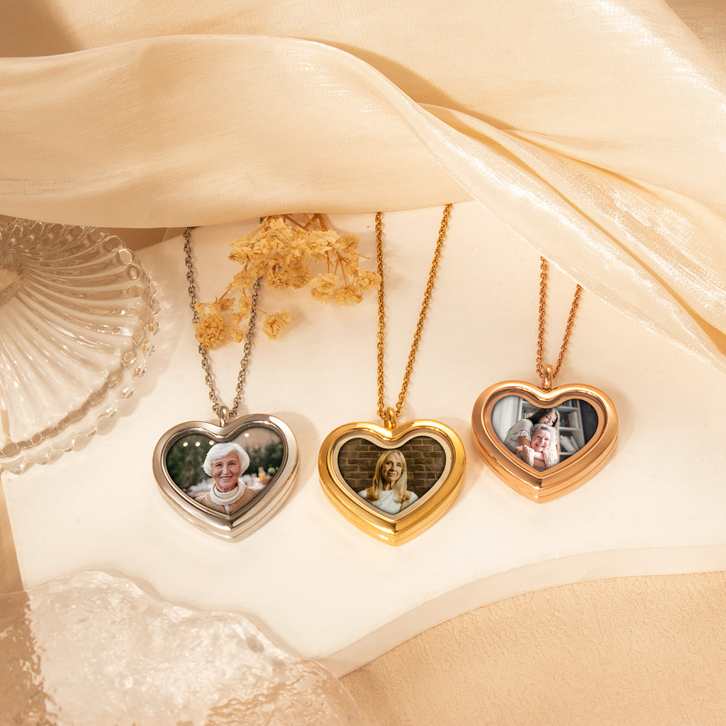 Glass Heart Photo Locket Necklace