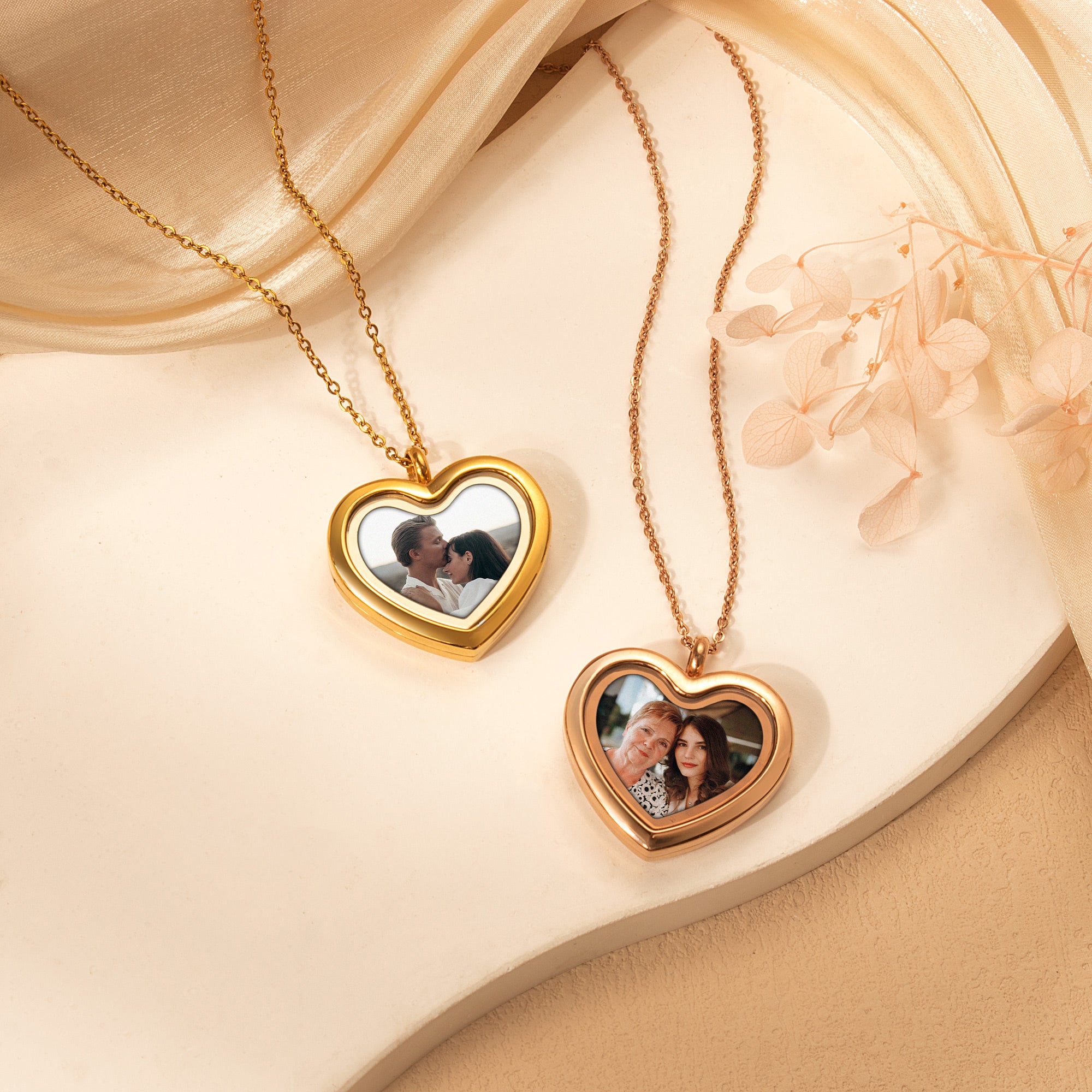 Glass Heart Photo Locket Necklace