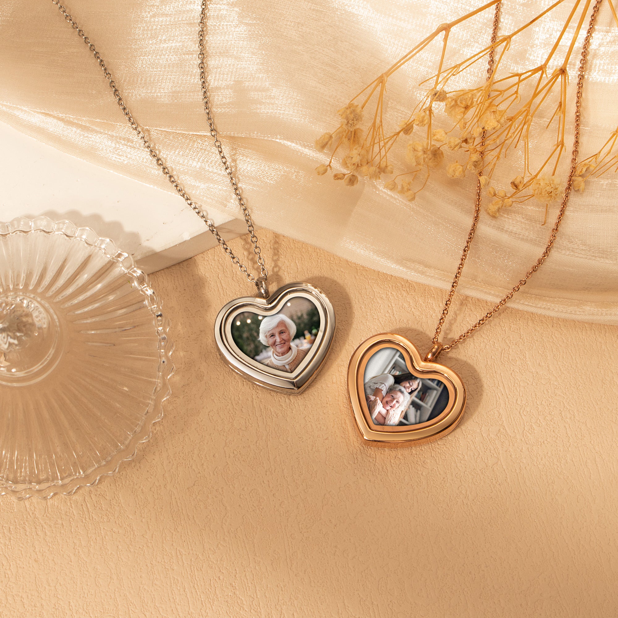 Glass Heart Photo Locket Necklace