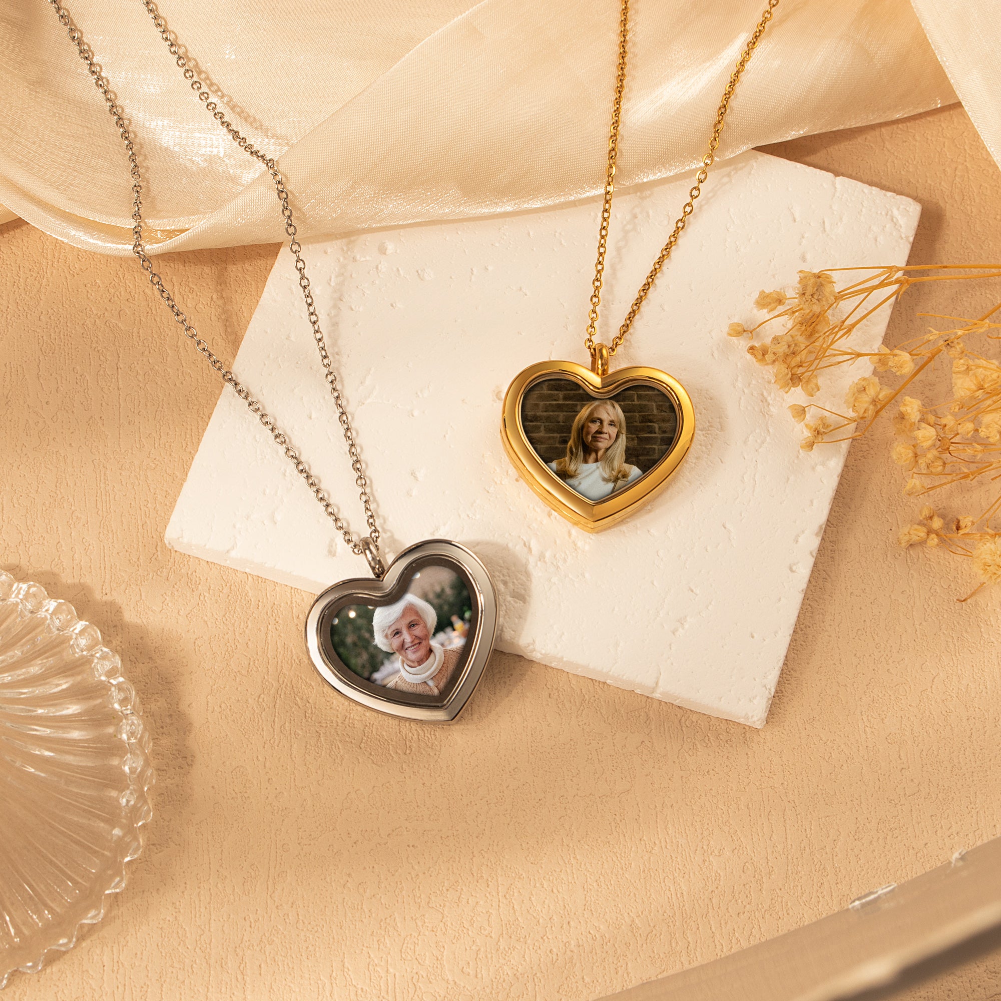 Glass Heart Photo Locket Necklace