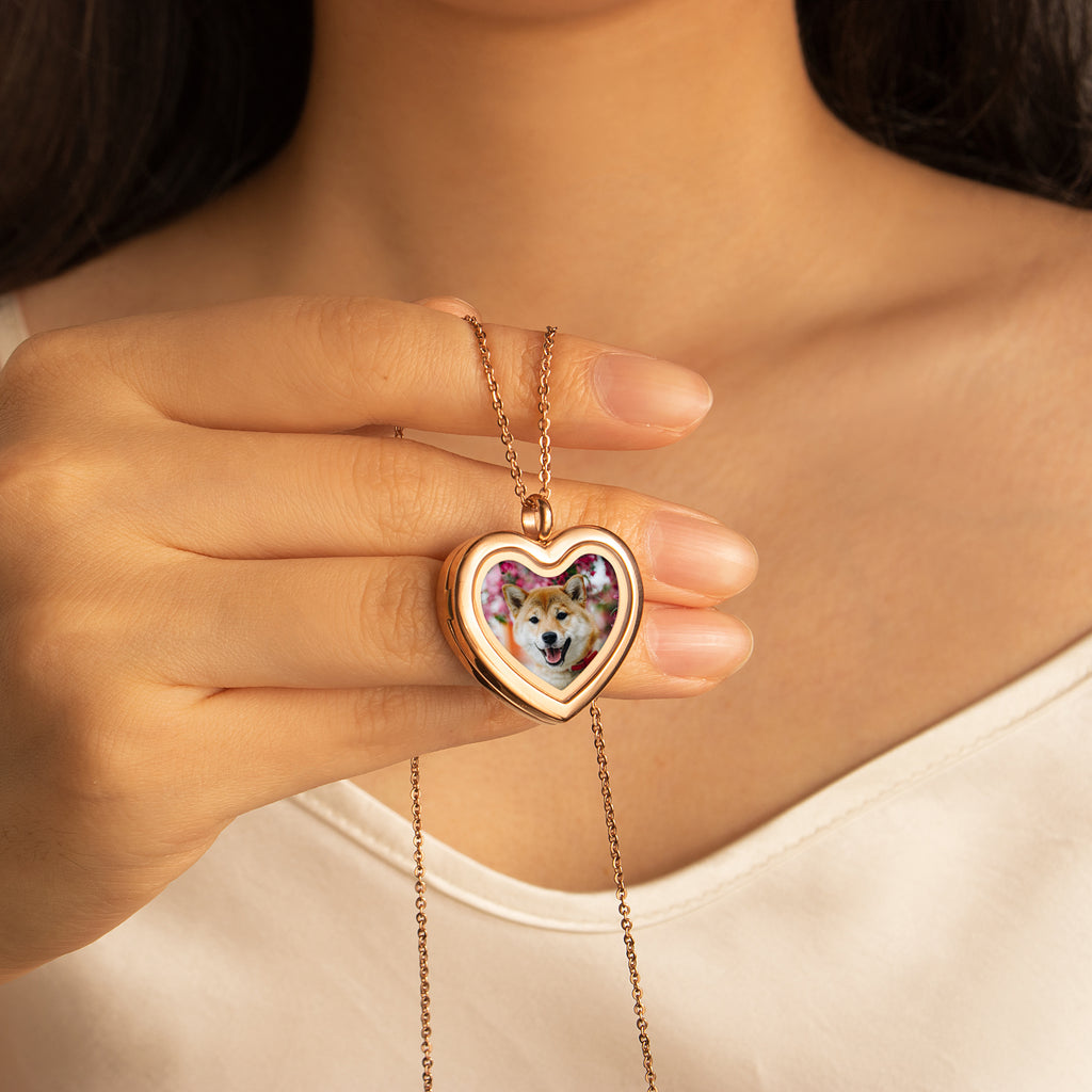 Glass Heart Photo Locket Pet Necklace