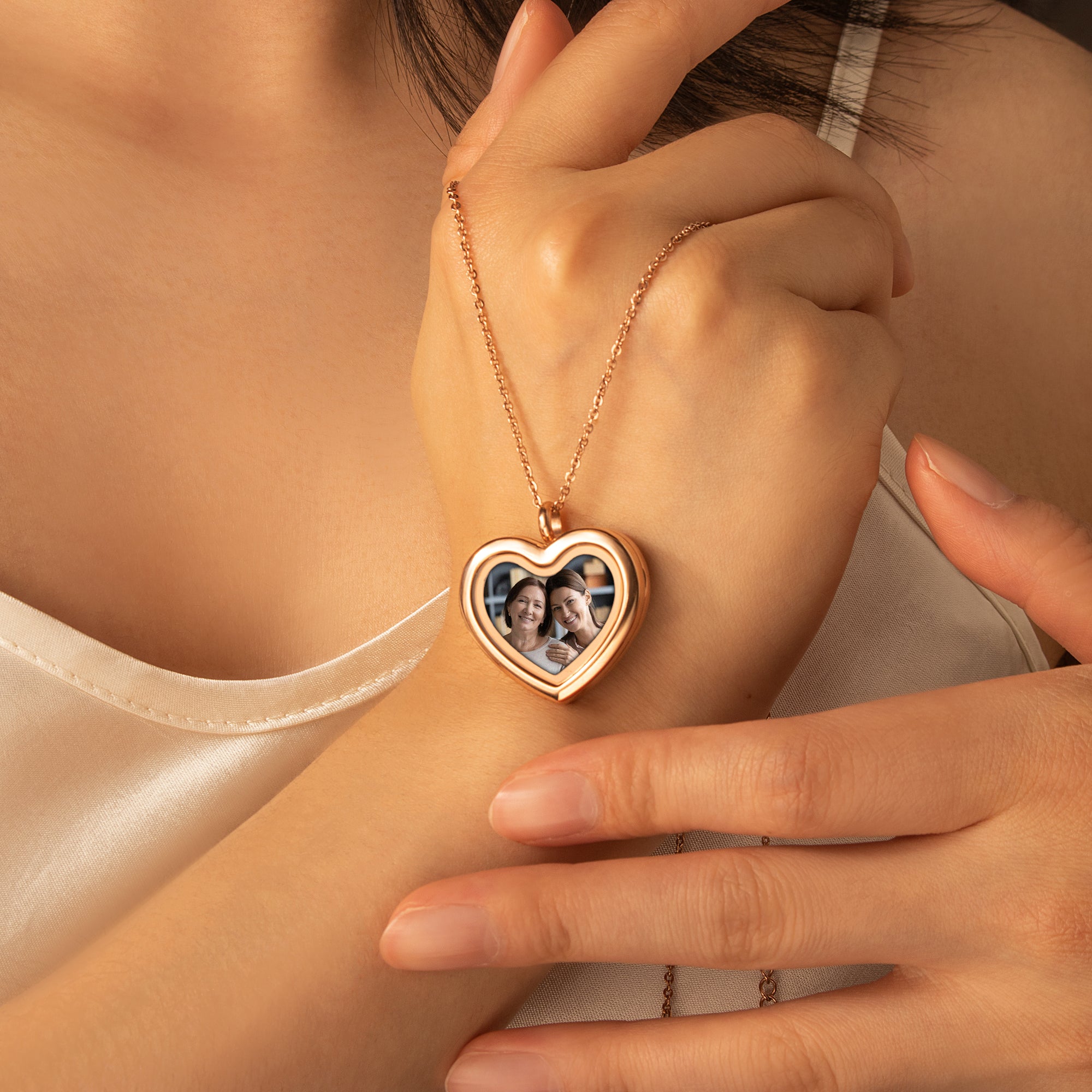 Glass Heart Photo Locket Necklace