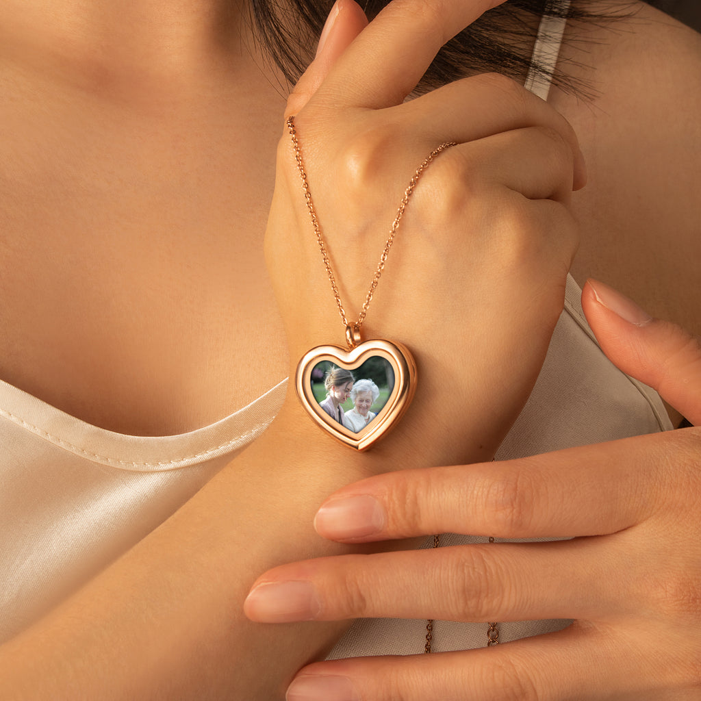 Glass Heart Photo Locket Necklace