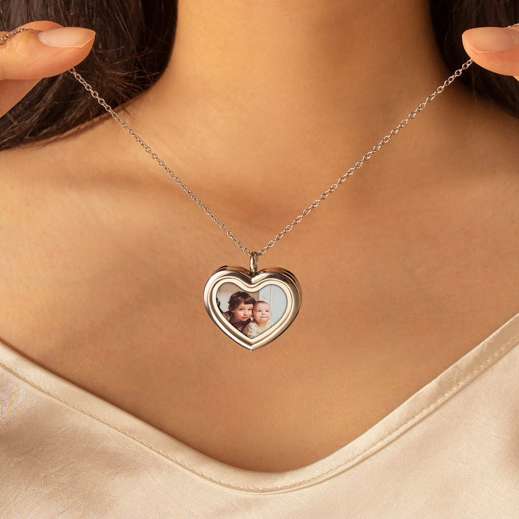 Glass Heart Photo Locket Necklace