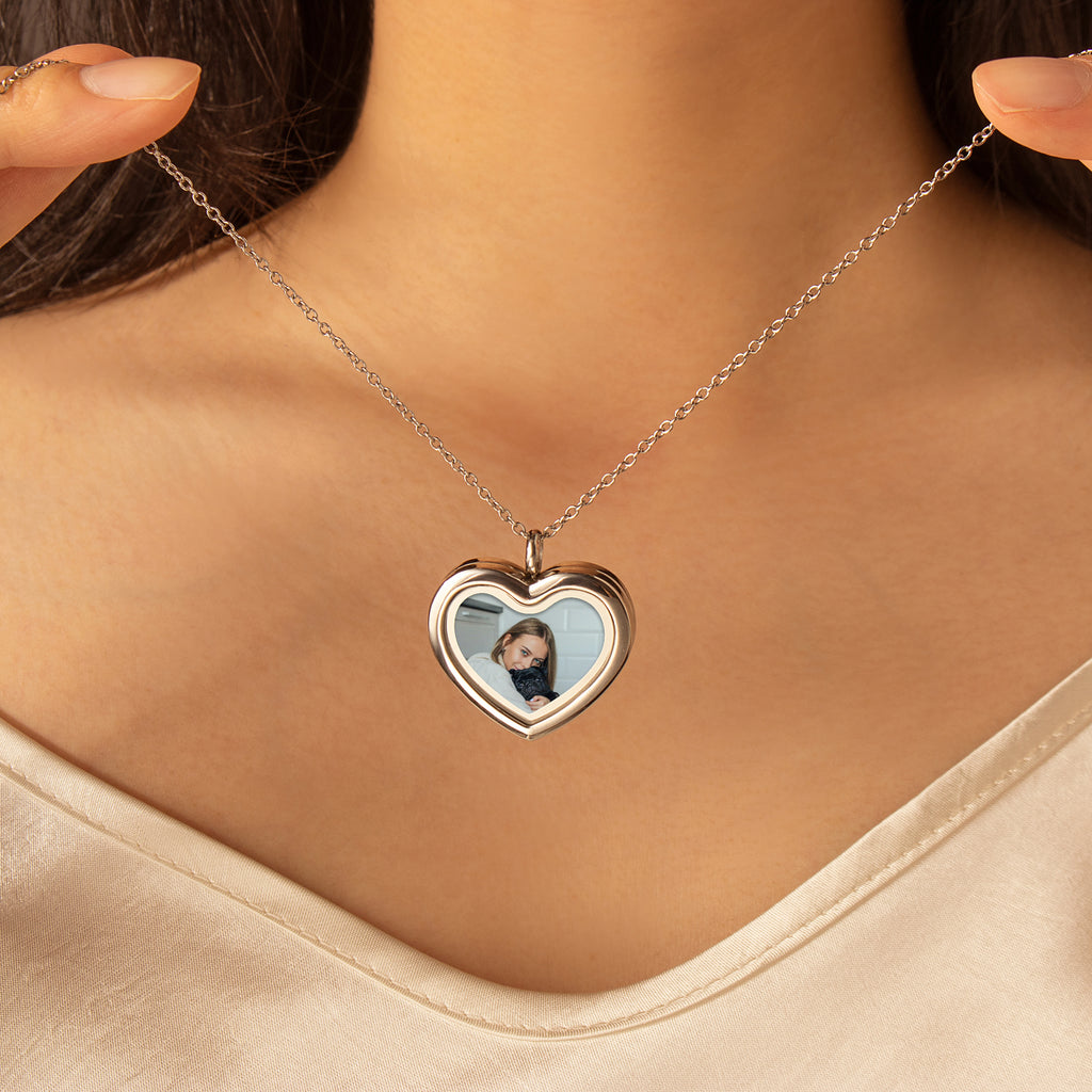 Glass Heart Photo Locket Pet Necklace