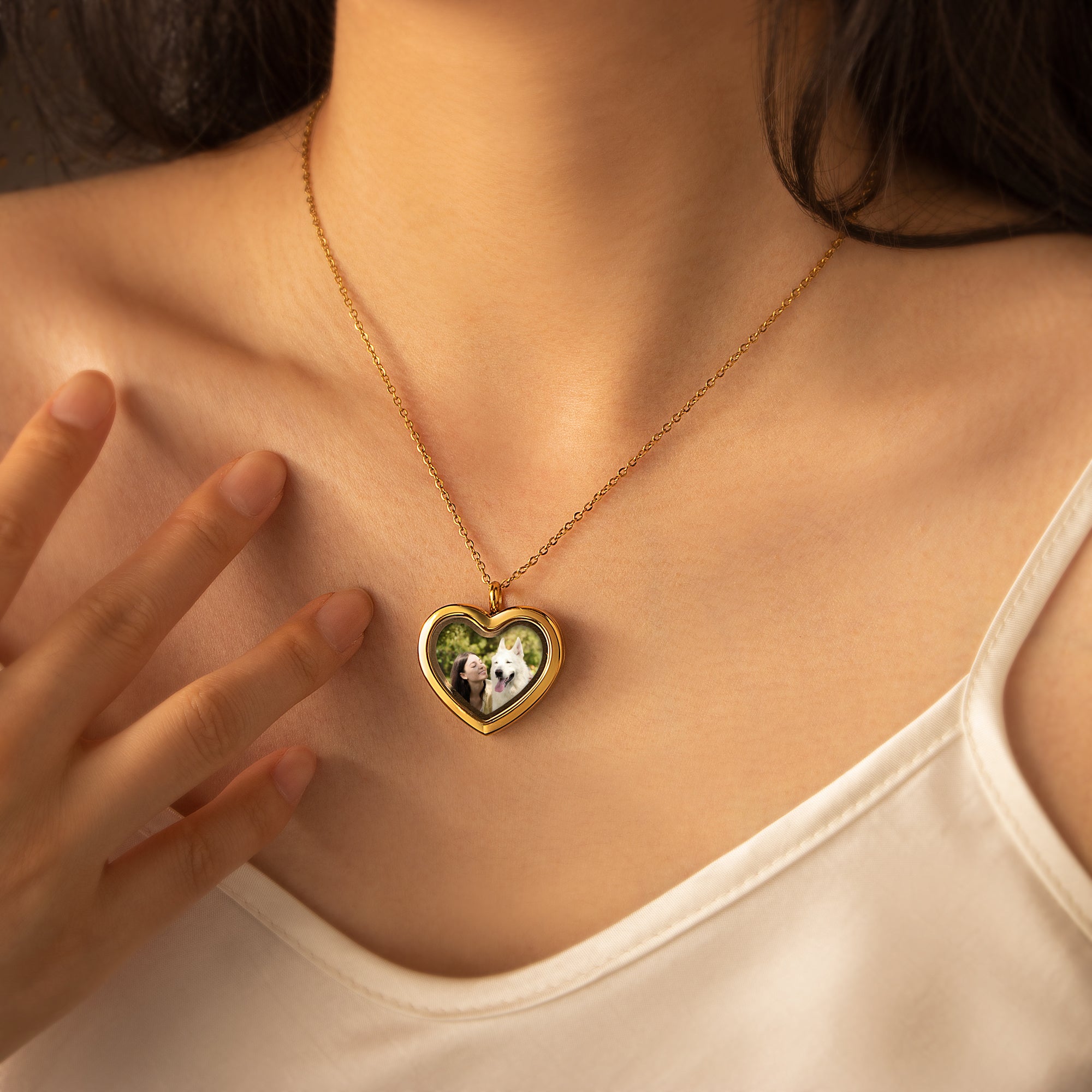 Glass Heart Photo Locket Pet Necklace