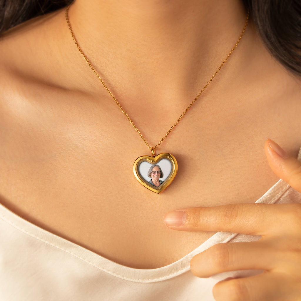 Glass Heart Photo Locket Necklace