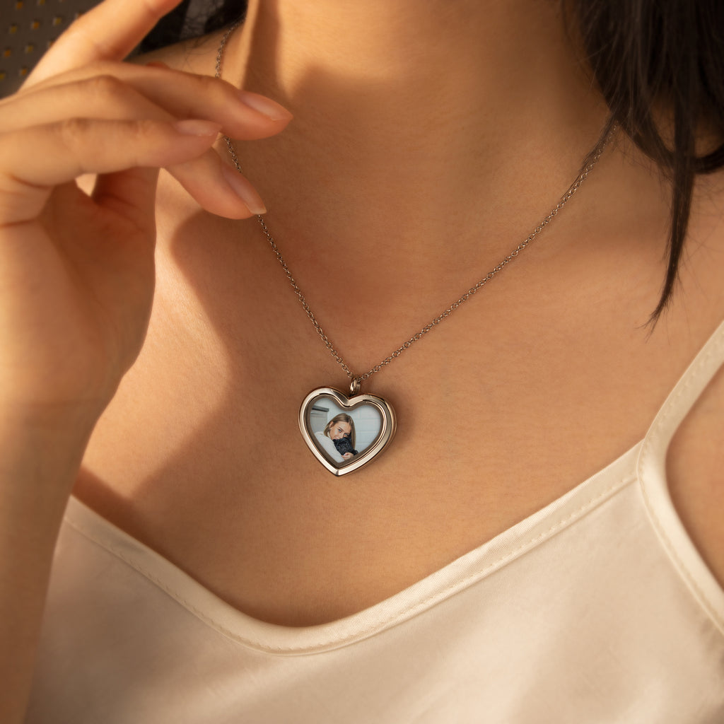 Glass Heart Photo Locket Pet Necklace