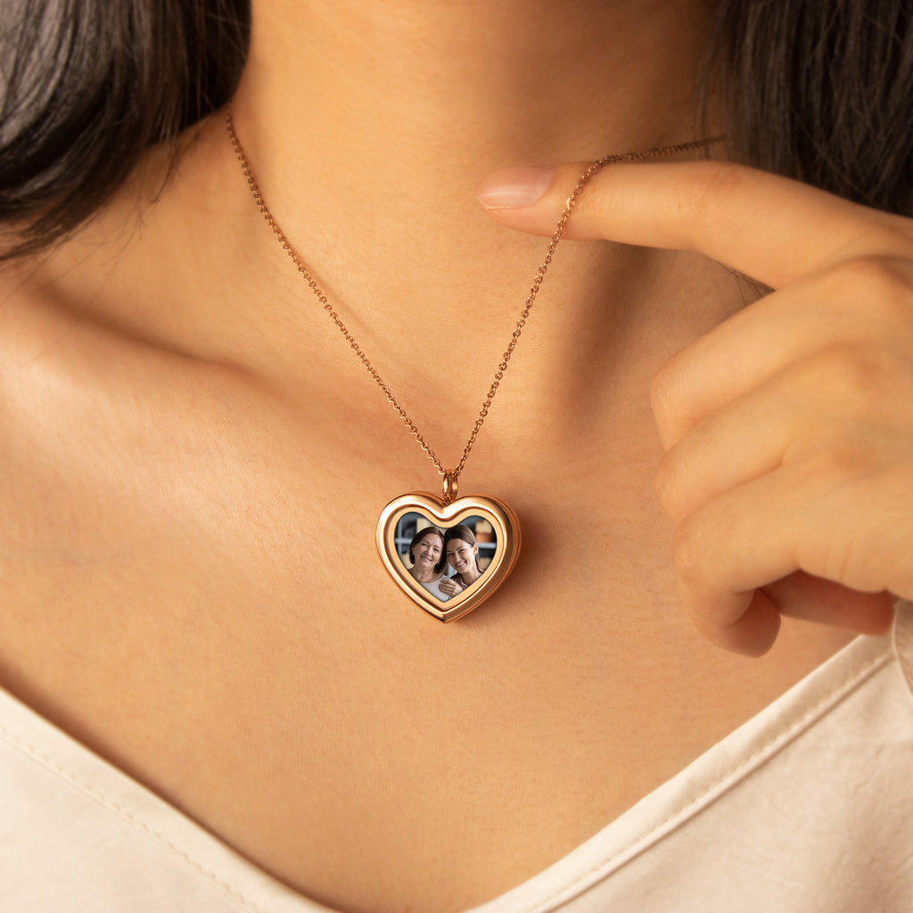Glass Heart Photo Locket Necklace
