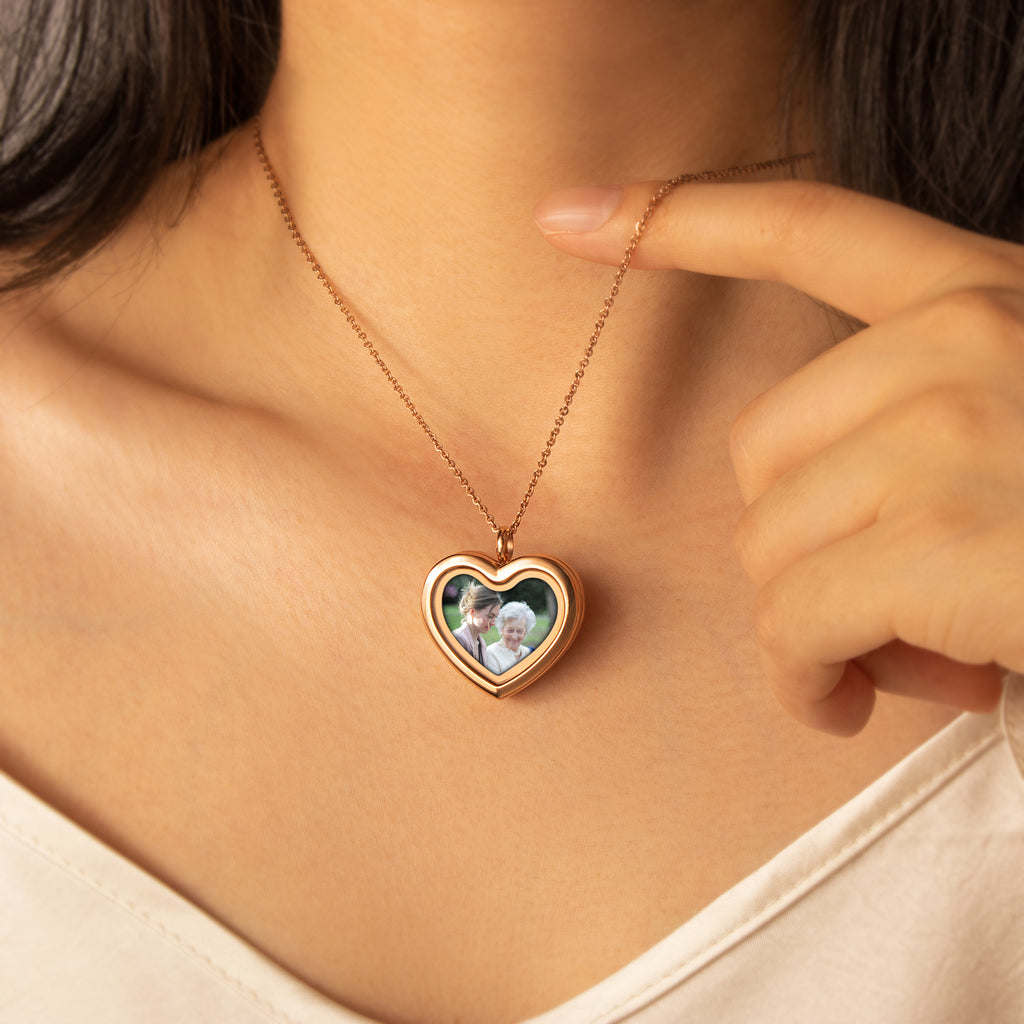 Glass Heart Photo Locket Necklace