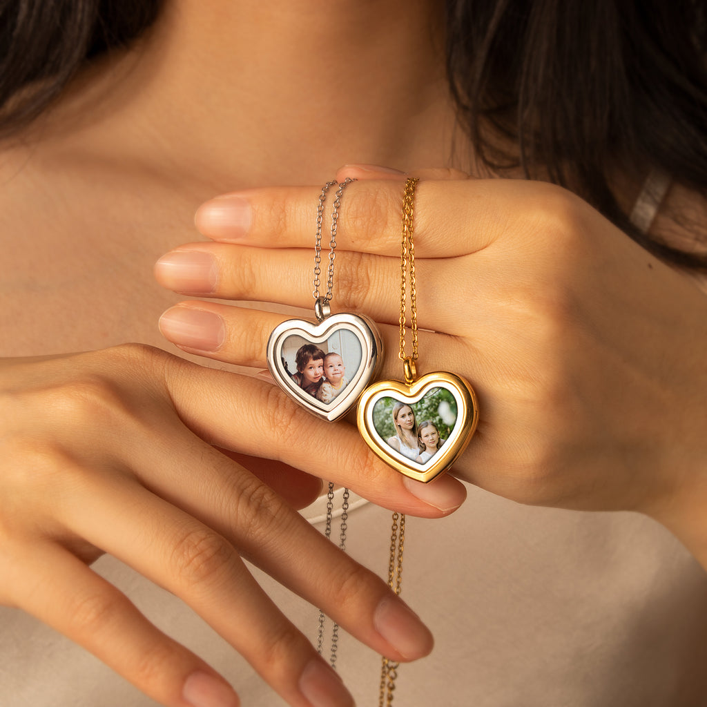 Glass Heart Photo Locket Necklace