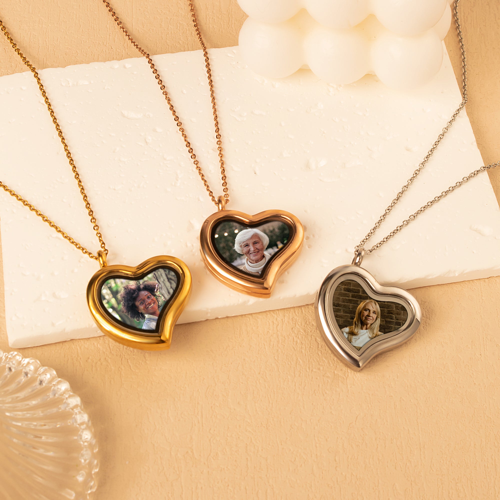 Glass Sideways Heart Photo Locket Necklace