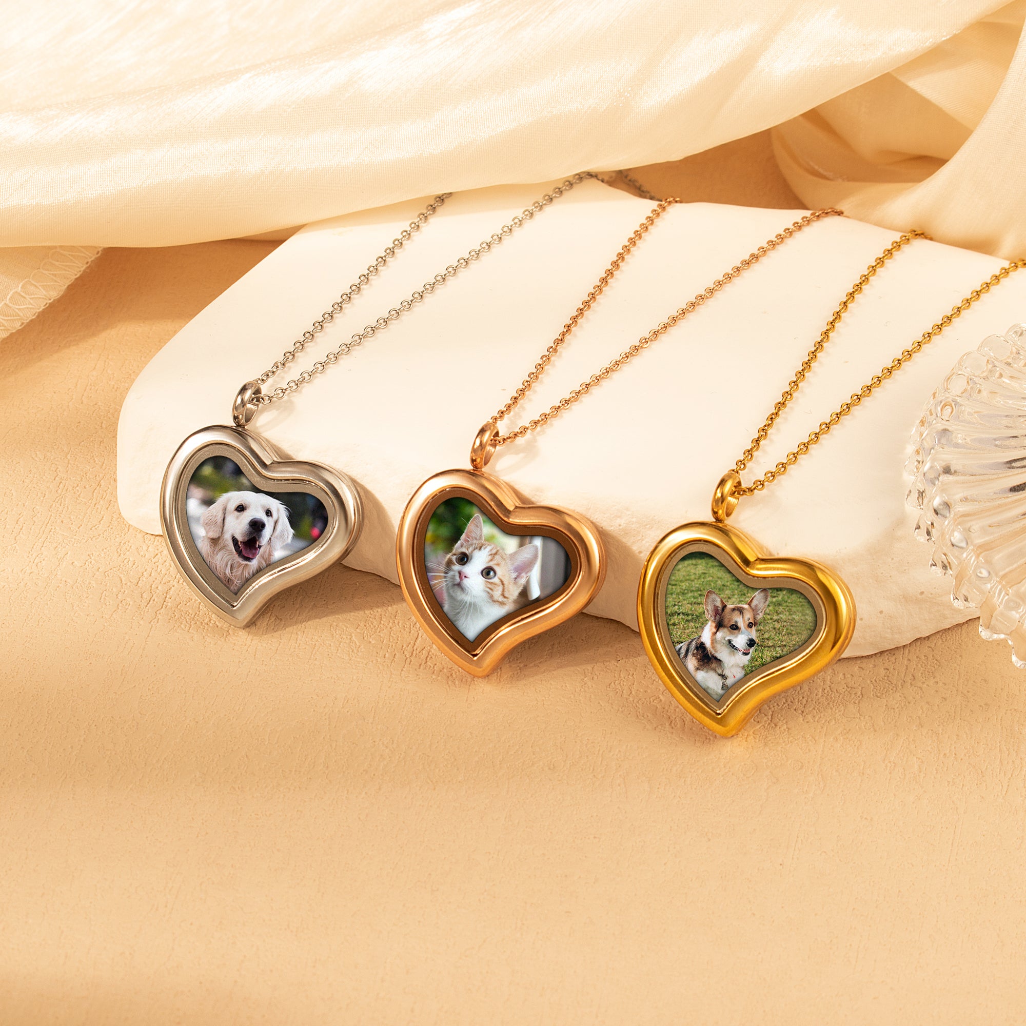 Glass Sideways Heart Photo Locket Pet Necklace
