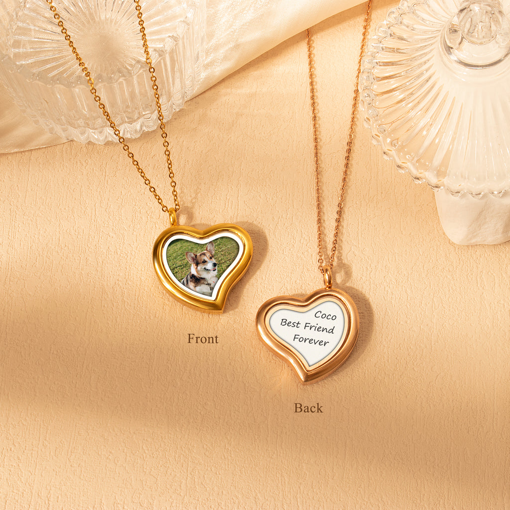 Glass Sideways Heart Photo Locket Pet Necklace