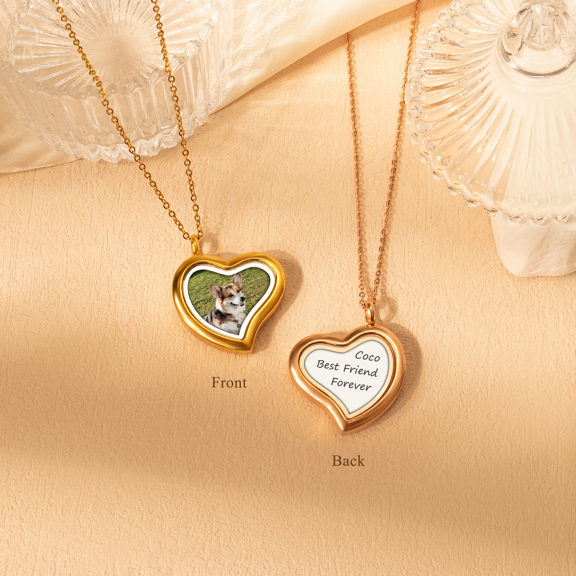Glass Sideways Heart Photo Locket Pet Necklace