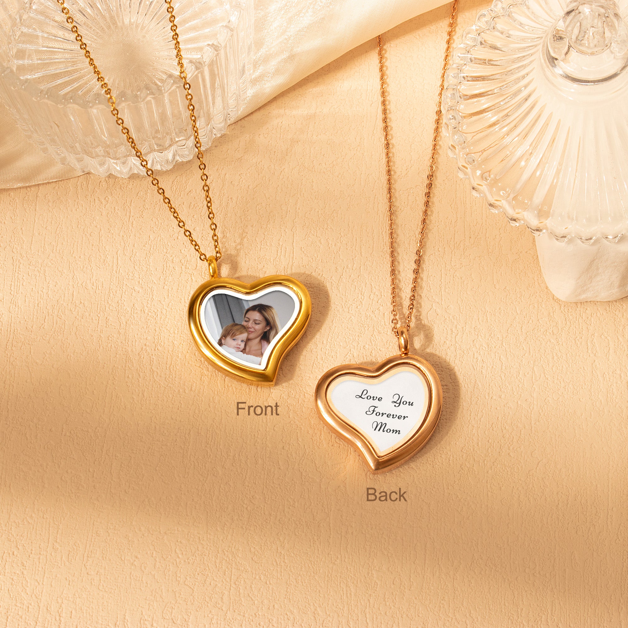 Glass Sideways Heart Photo Locket Necklace