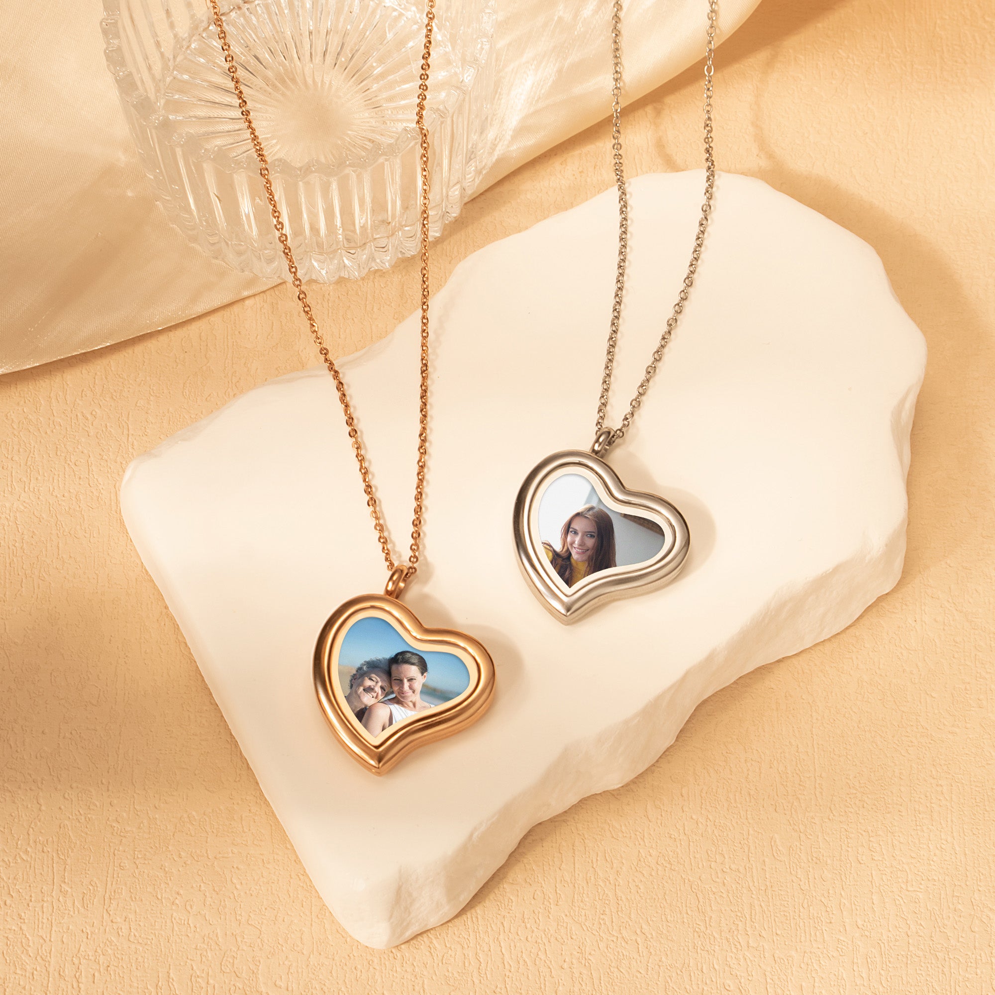 Glass Sideways Heart Photo Locket Necklace