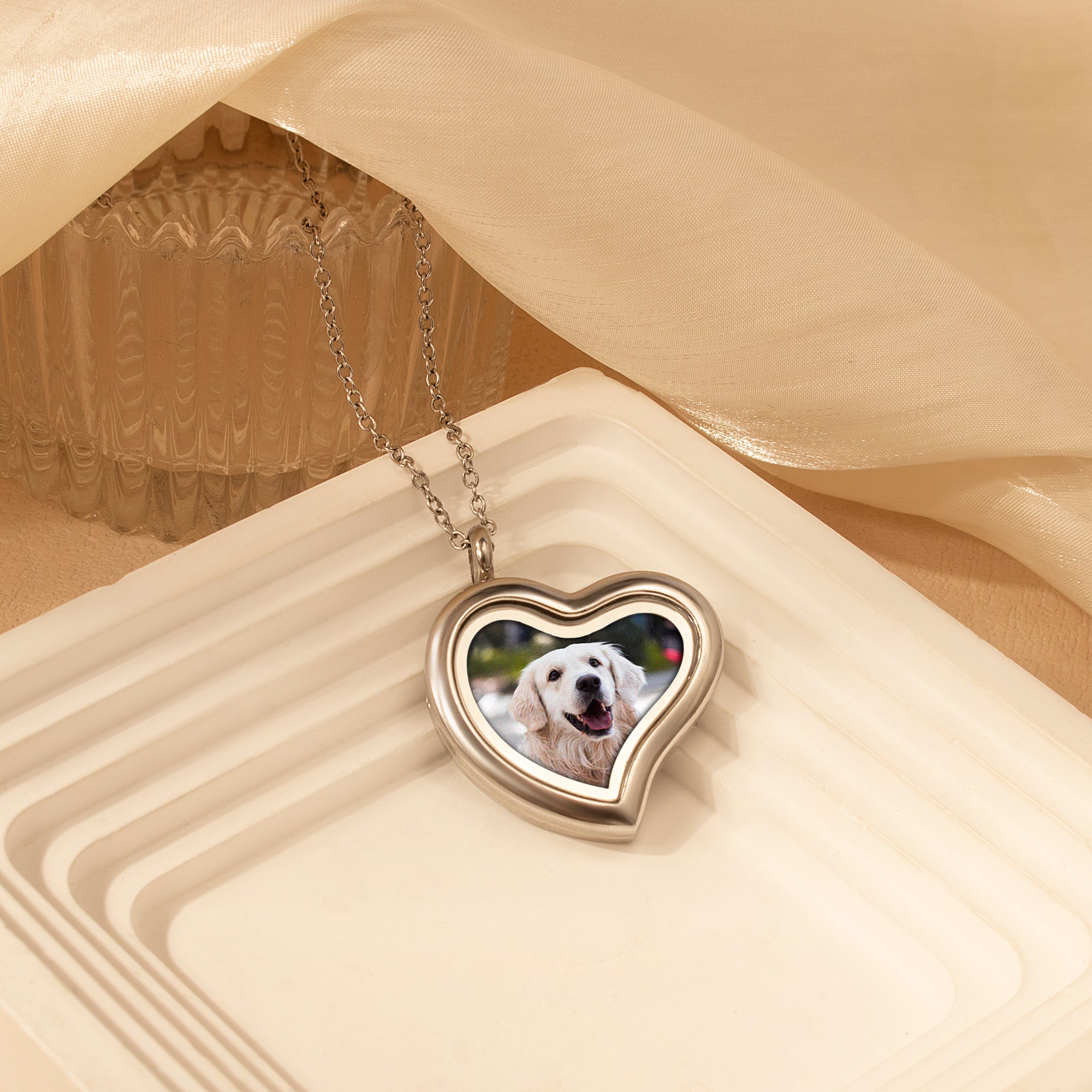 Glass Sideways Heart Photo Locket Pet Necklace