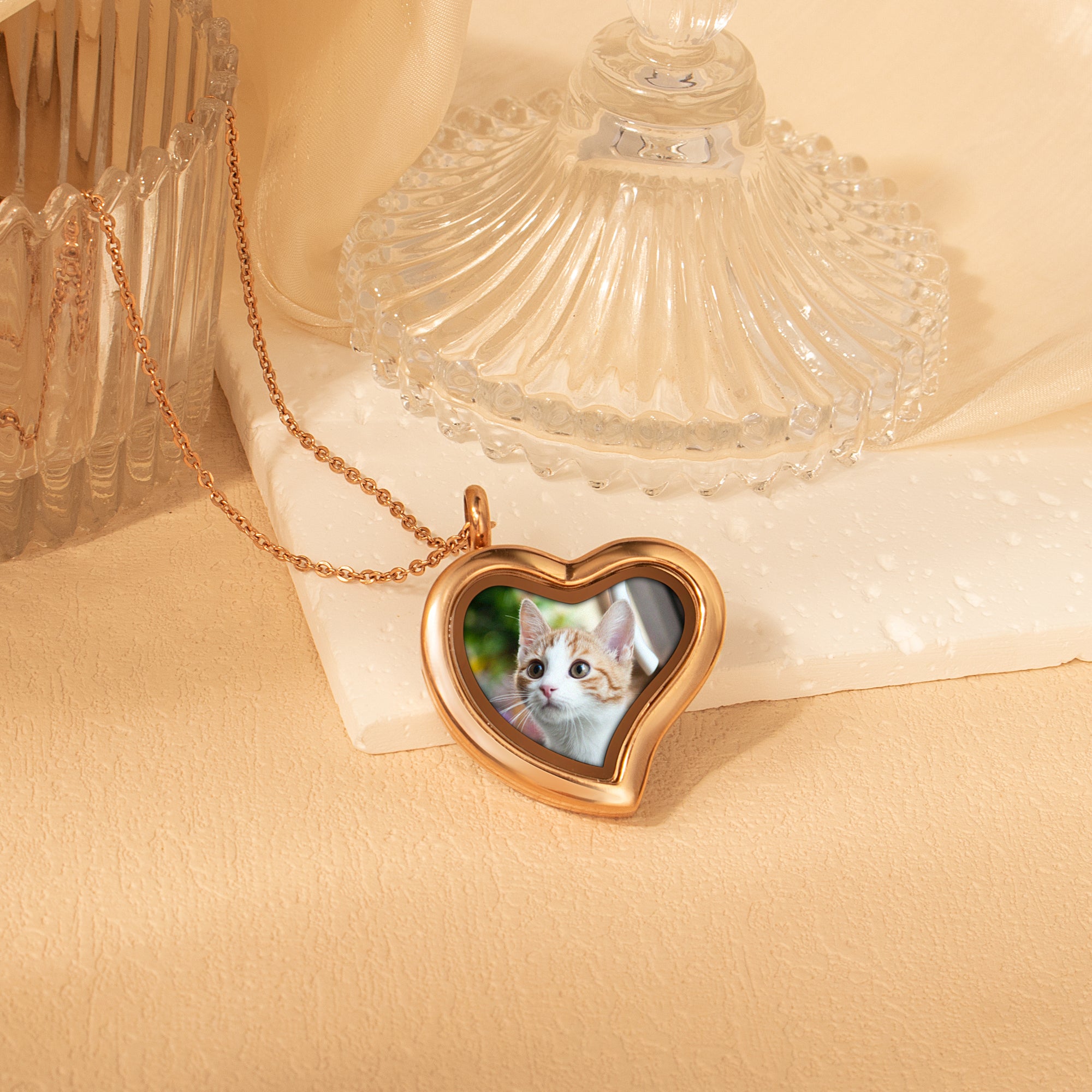 Glass Sideways Heart Photo Locket Pet Necklace