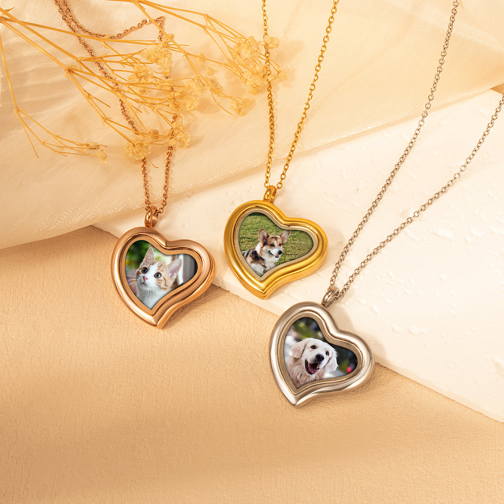 Glass Sideways Heart Photo Locket Pet Necklace