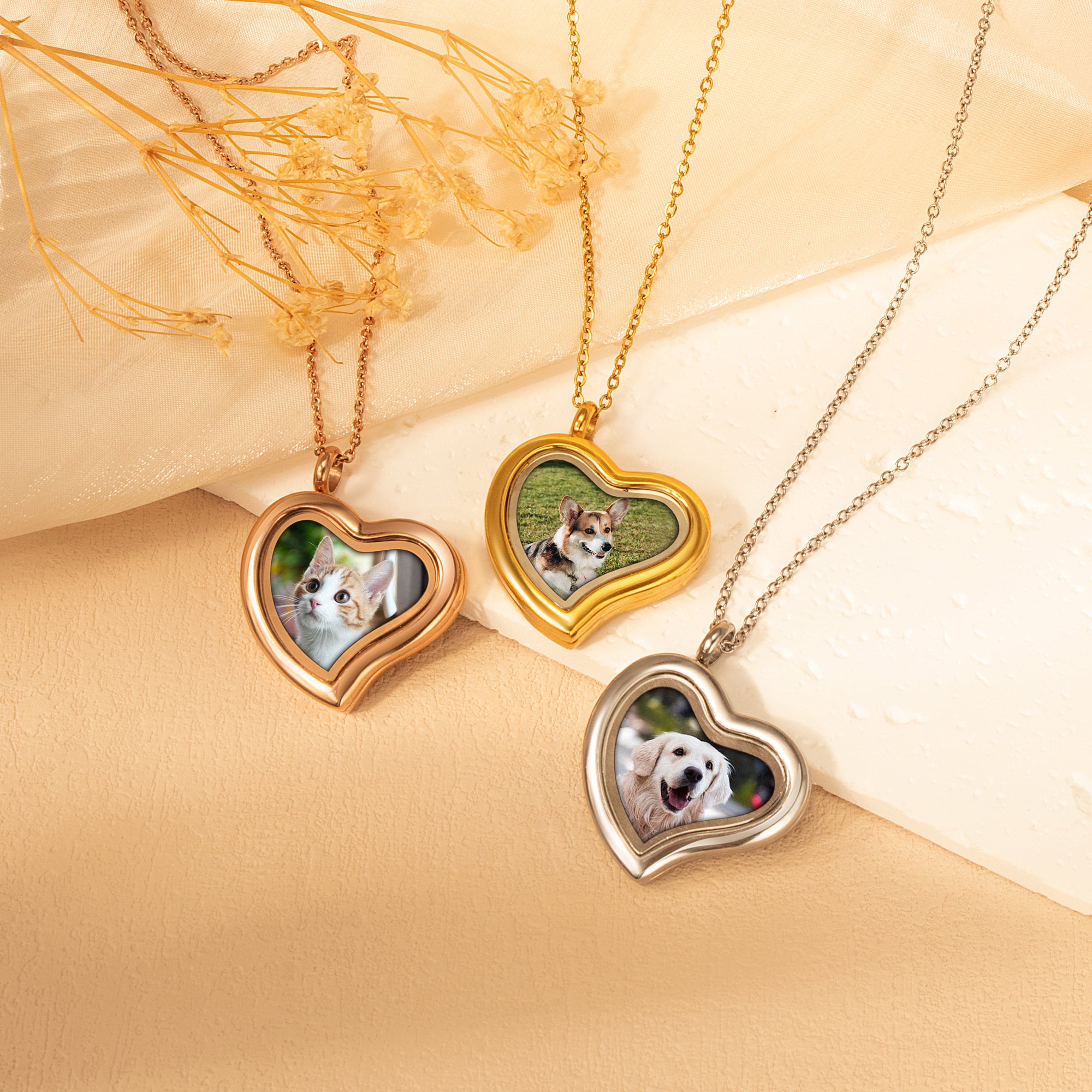 Glass Sideways Heart Photo Locket Pet Necklace