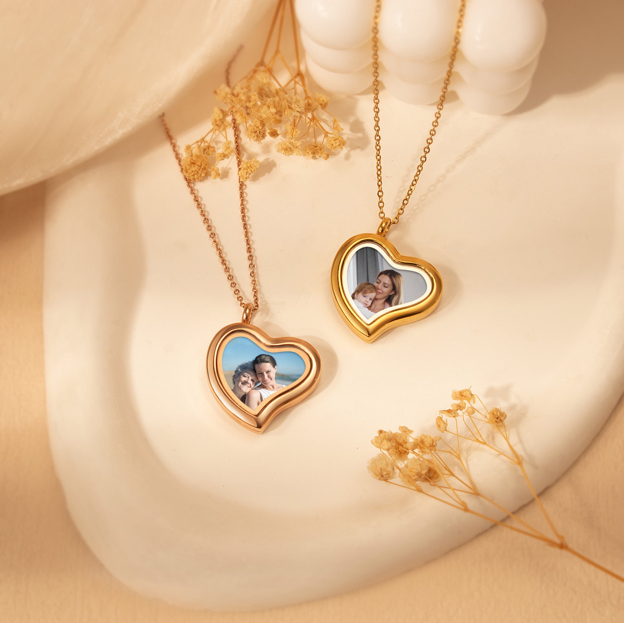 Glass Sideways Heart Photo Locket Necklace