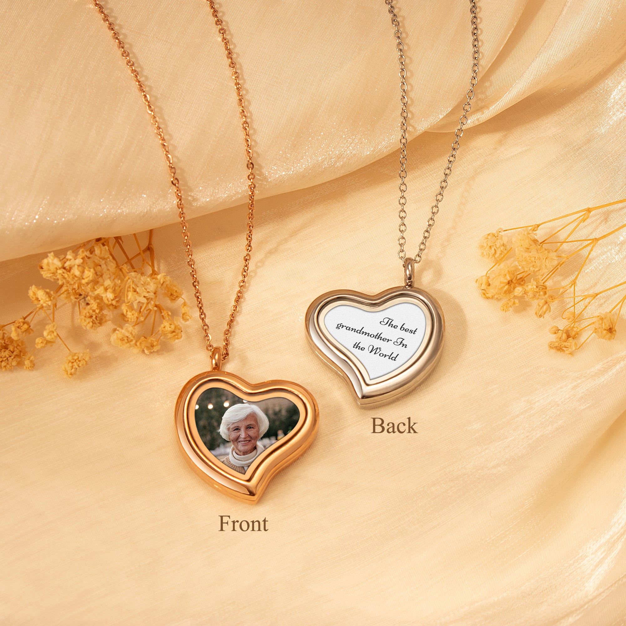 Glass Sideways Heart Photo Locket Necklace
