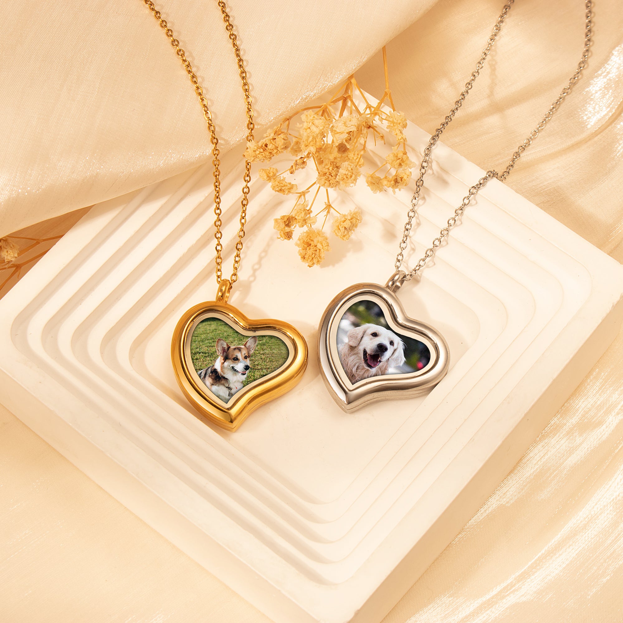 Glass Sideways Heart Photo Locket Pet Necklace