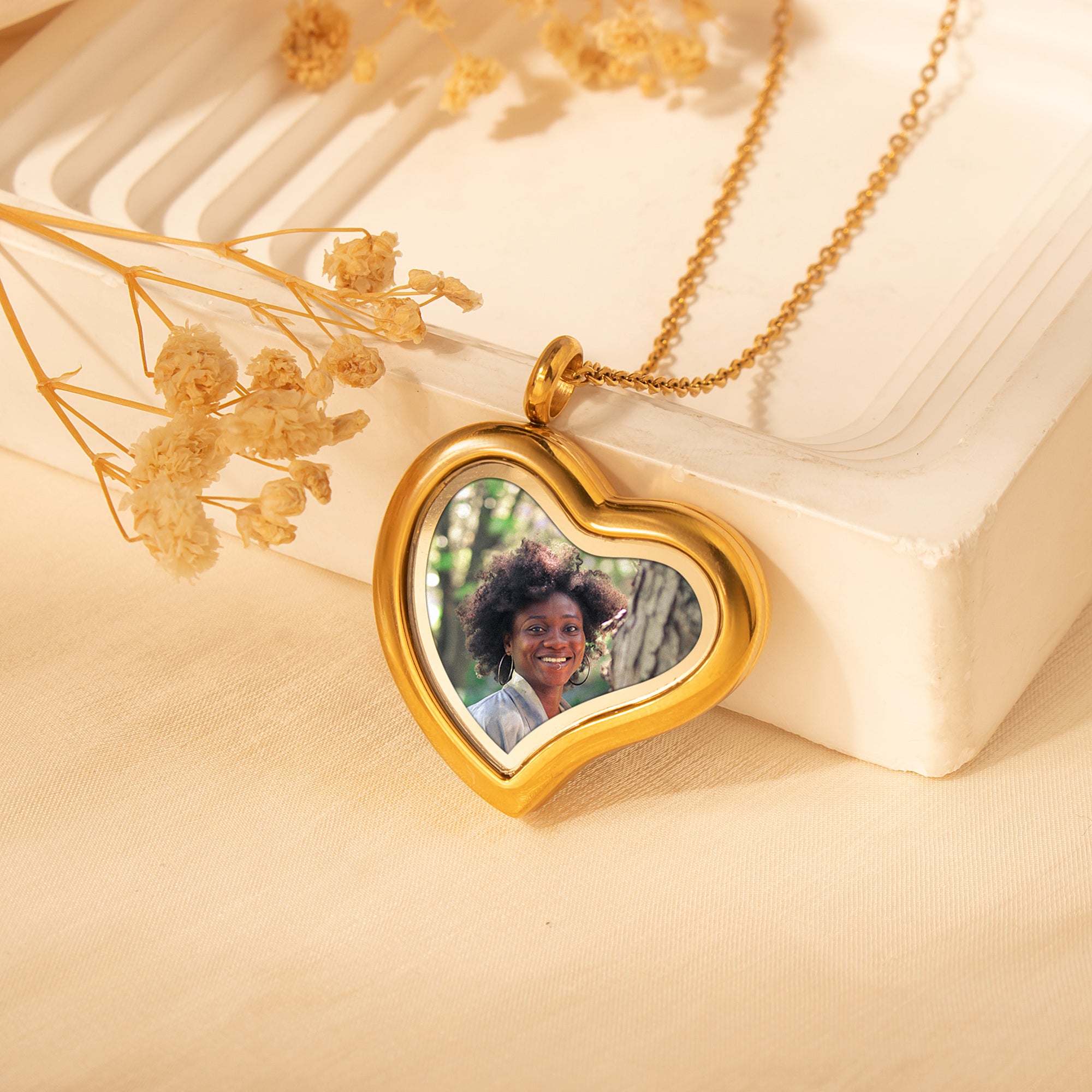 Glass Sideways Heart Photo Locket Necklace