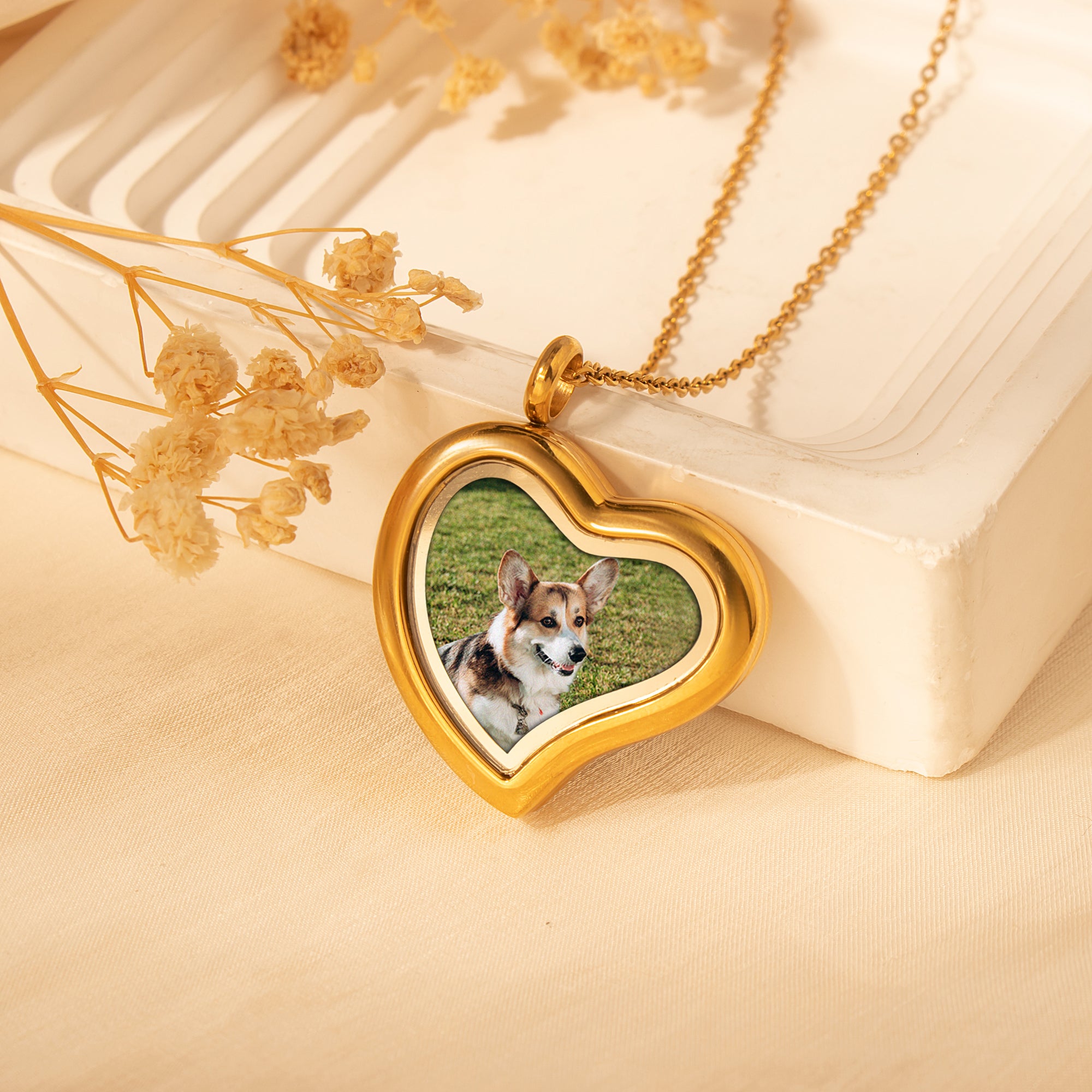 Glass Sideways Heart Photo Locket Pet Necklace