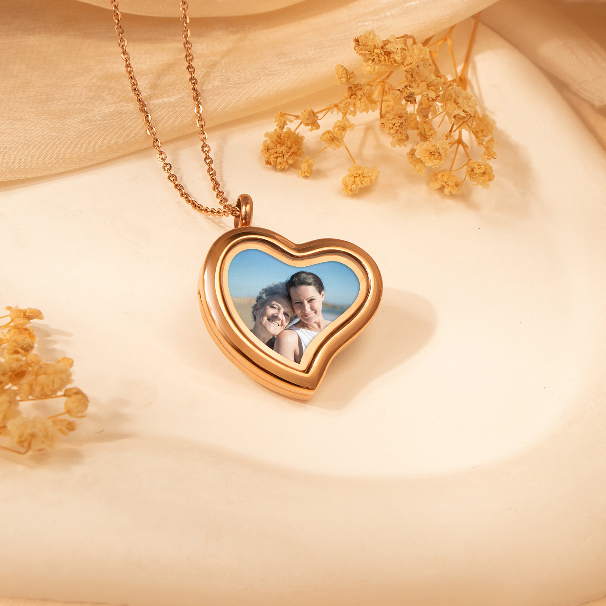 Glass Sideways Heart Photo Locket Necklace