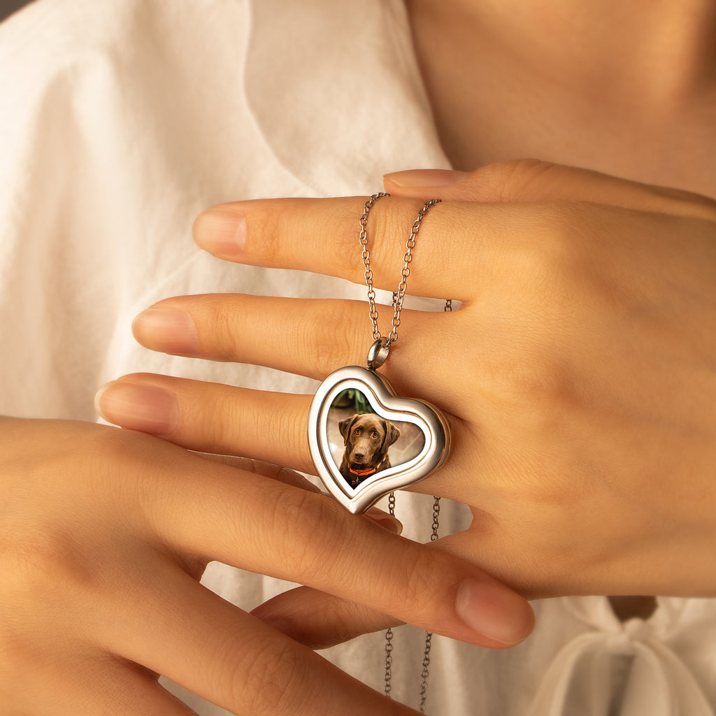 Glass Sideways Heart Photo Locket Pet Necklace