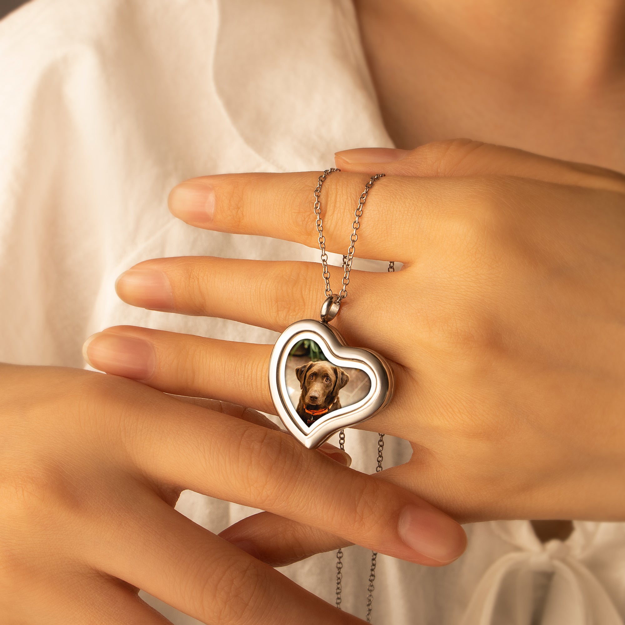 Glass Sideways Heart Photo Locket Pet Necklace