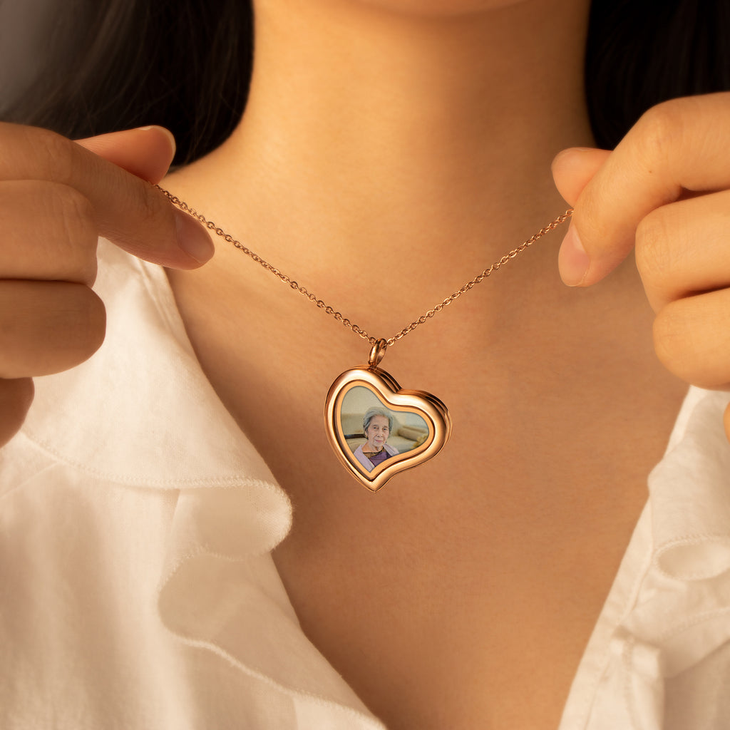 Glass Sideways Heart Photo Locket Necklace