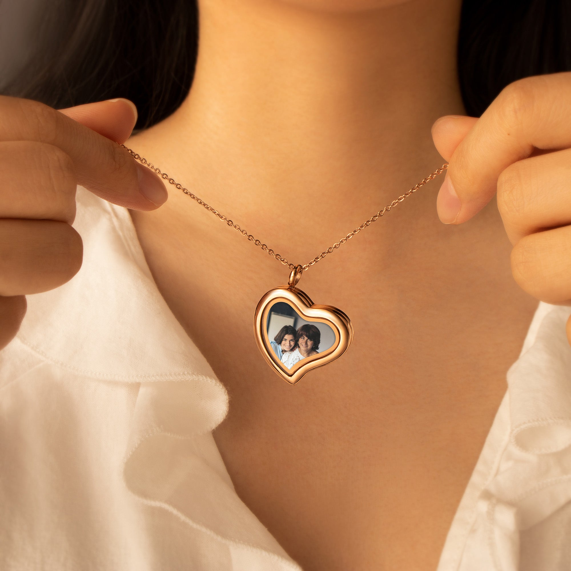 Glass Sideways Heart Photo Locket Necklace