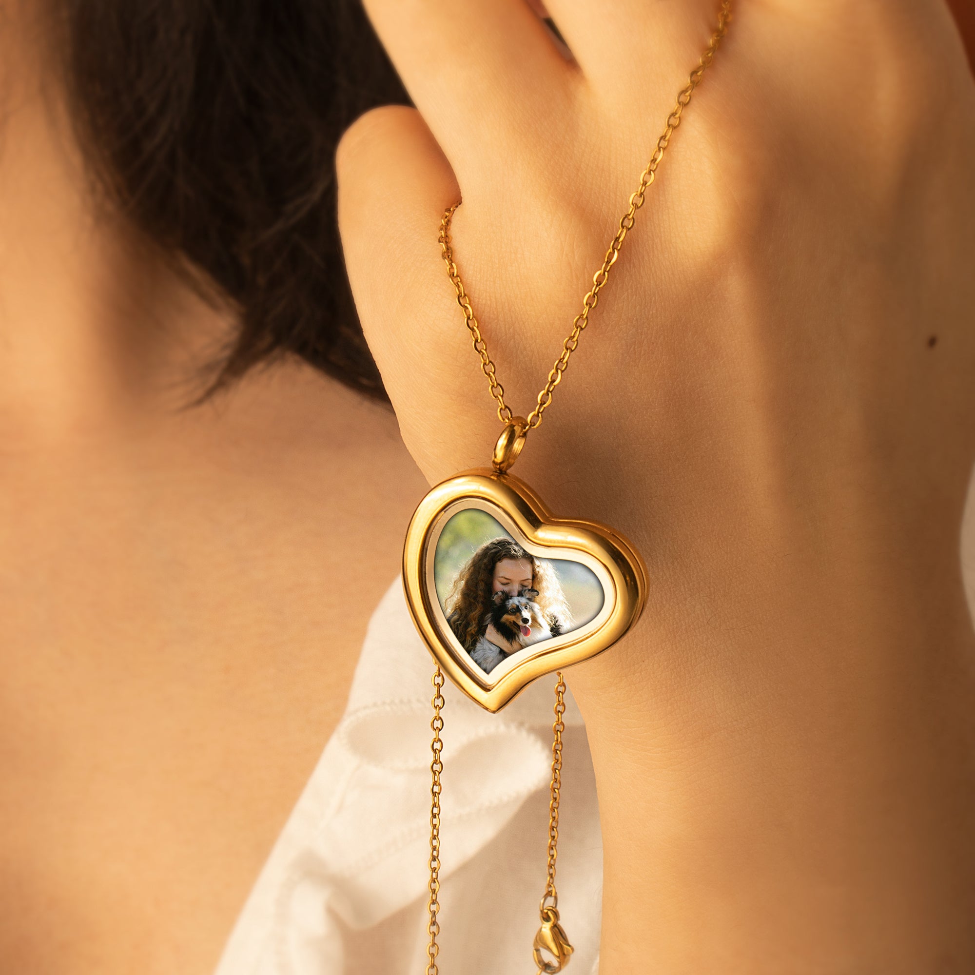 Glass Sideways Heart Photo Locket Pet Necklace