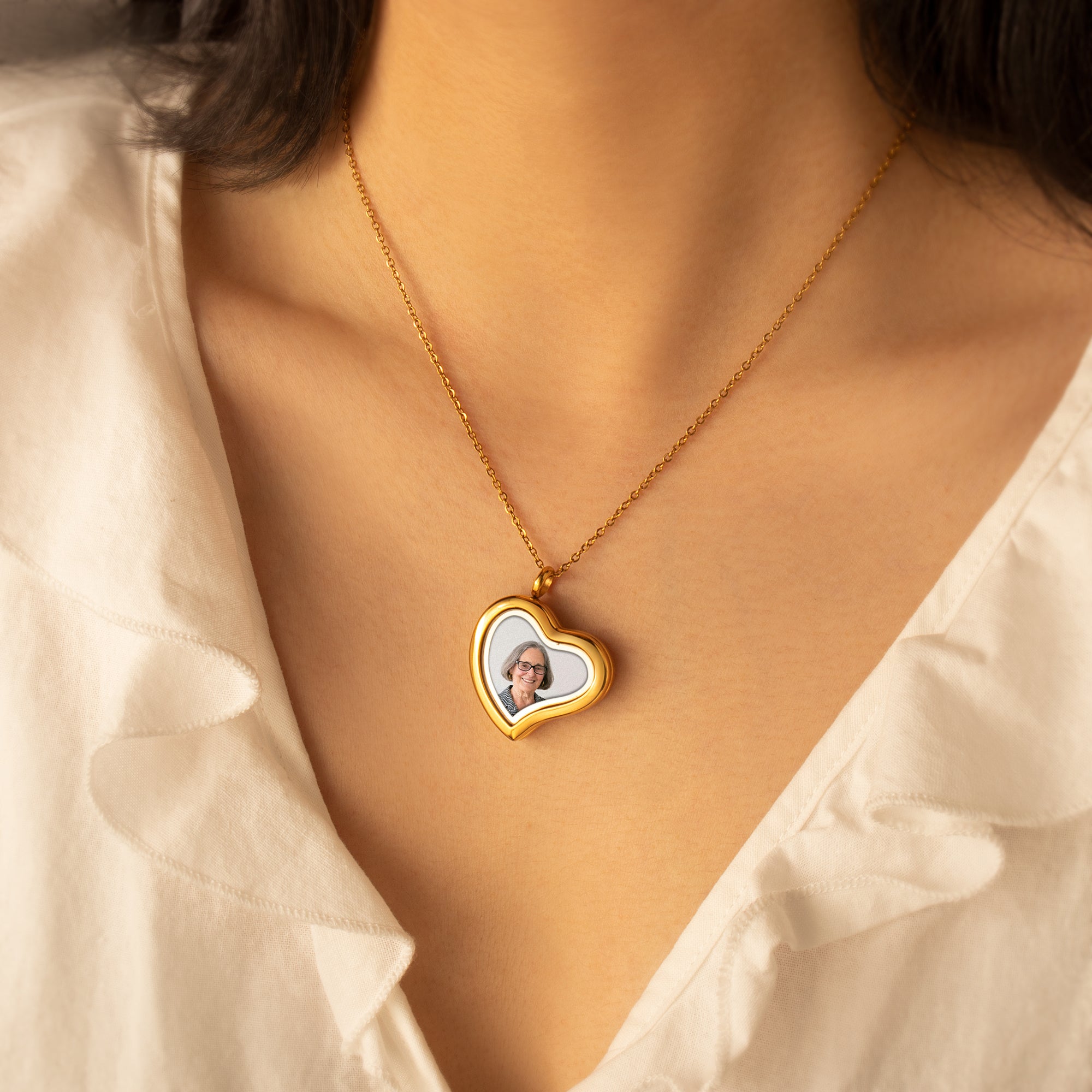 Glass Sideways Heart Photo Locket Necklace