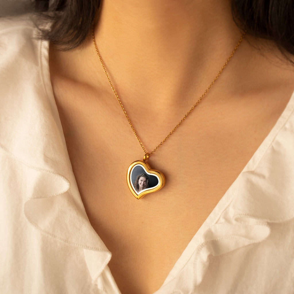 Glass Sideways Heart Photo Locket Necklace