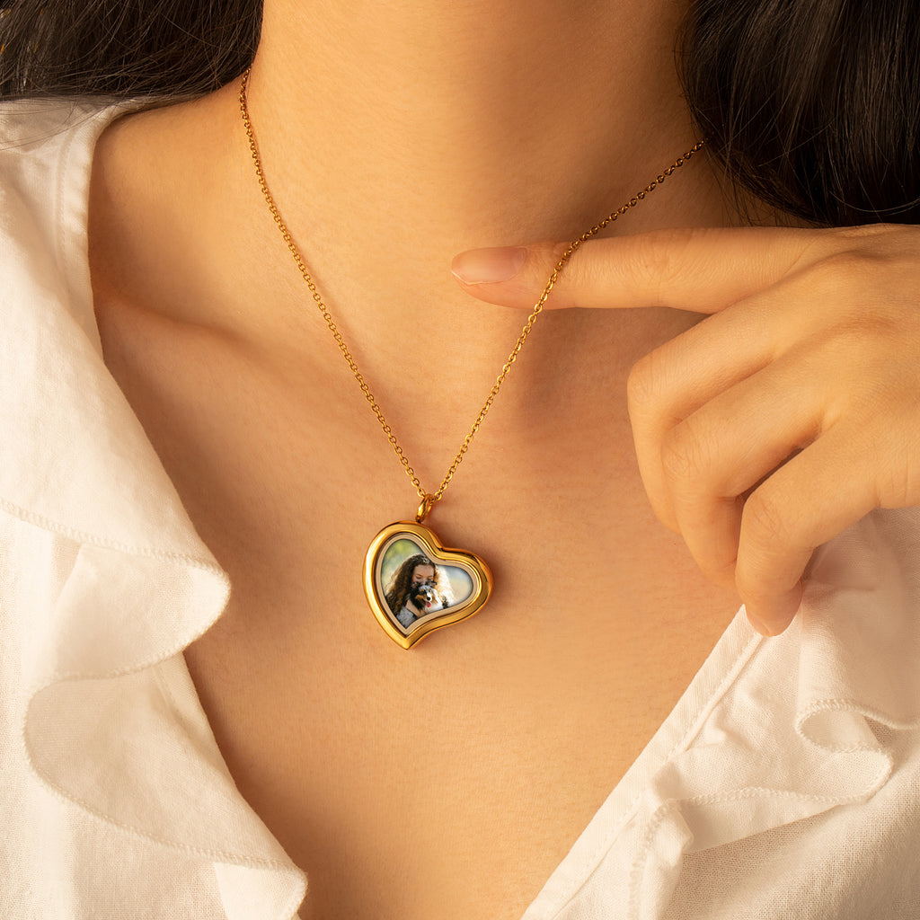 Glass Sideways Heart Photo Locket Pet Necklace
