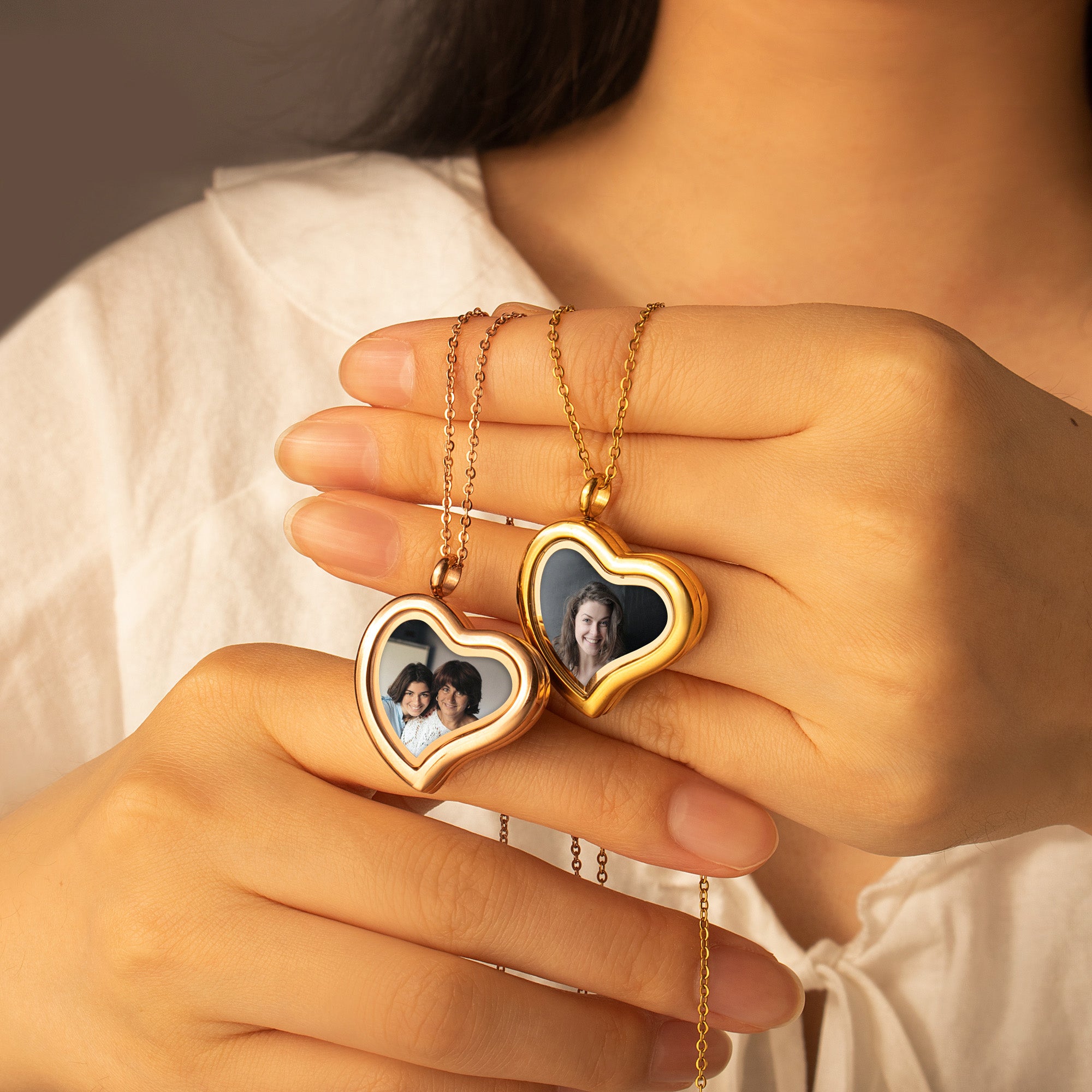 Glass Sideways Heart Photo Locket Necklace