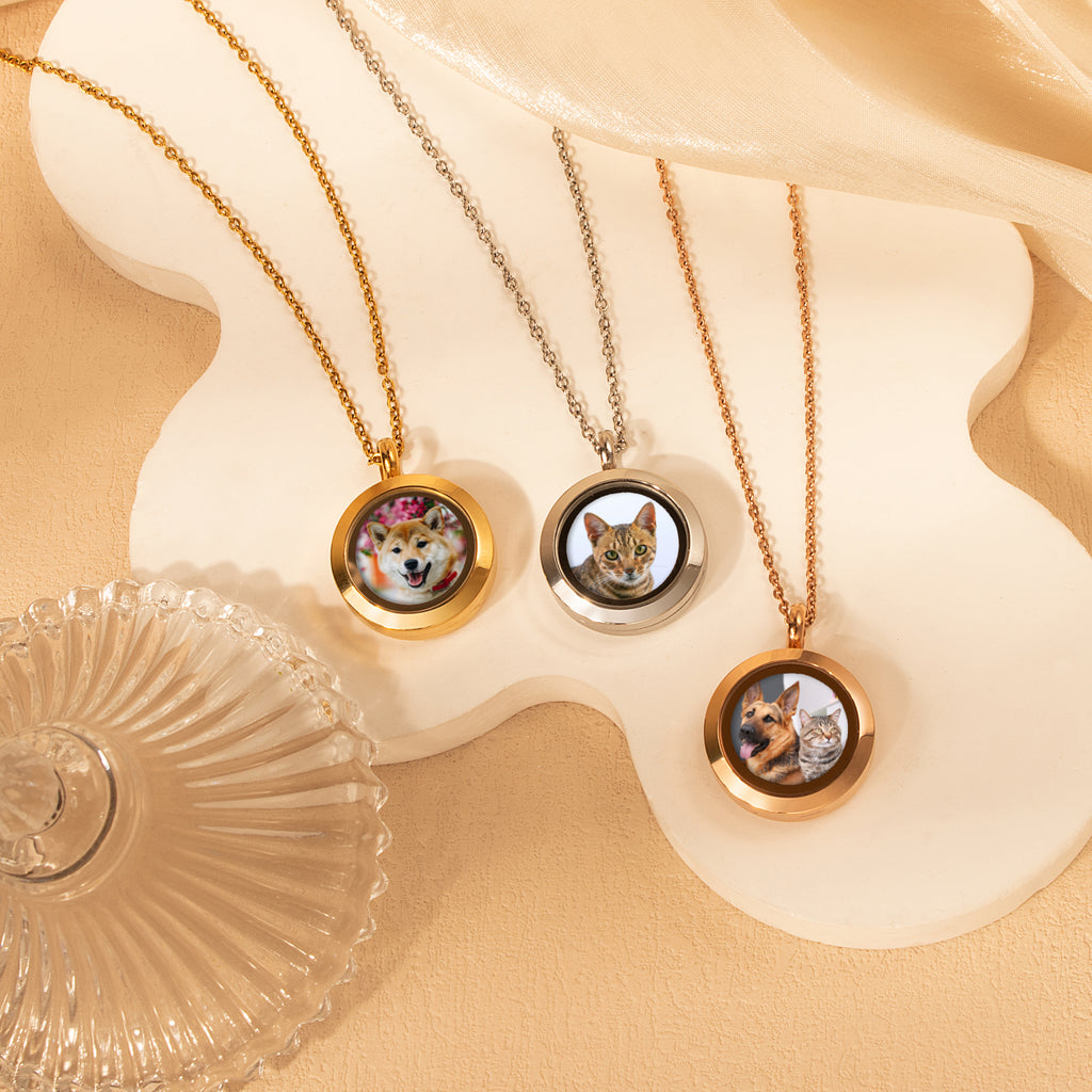 Glass Round Photo Locket Pet Necklace