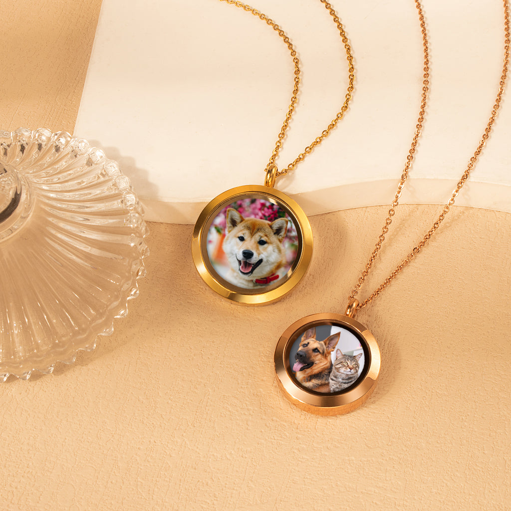 Glass Round Photo Locket Pet Necklace