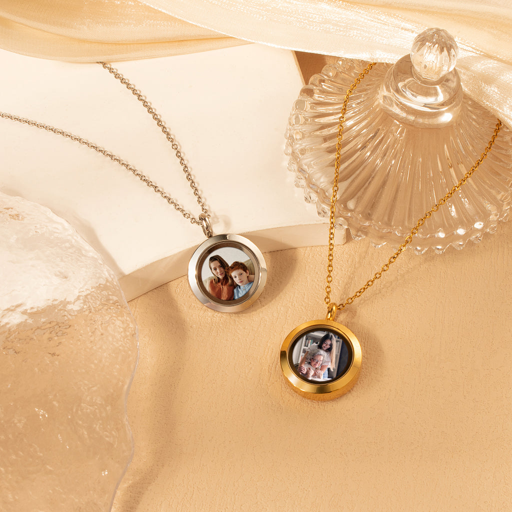 Glass Round Photo Locket Necklace