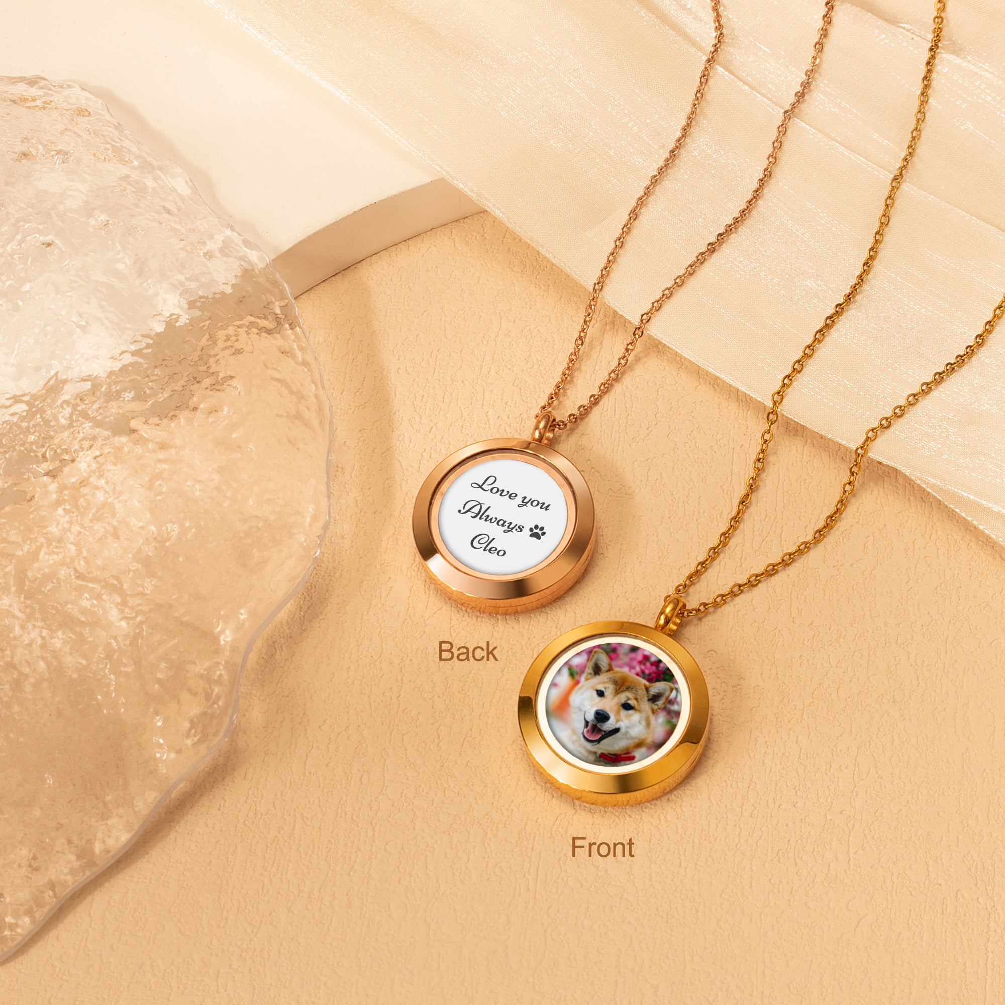 Glass Round Photo Locket Pet Necklace