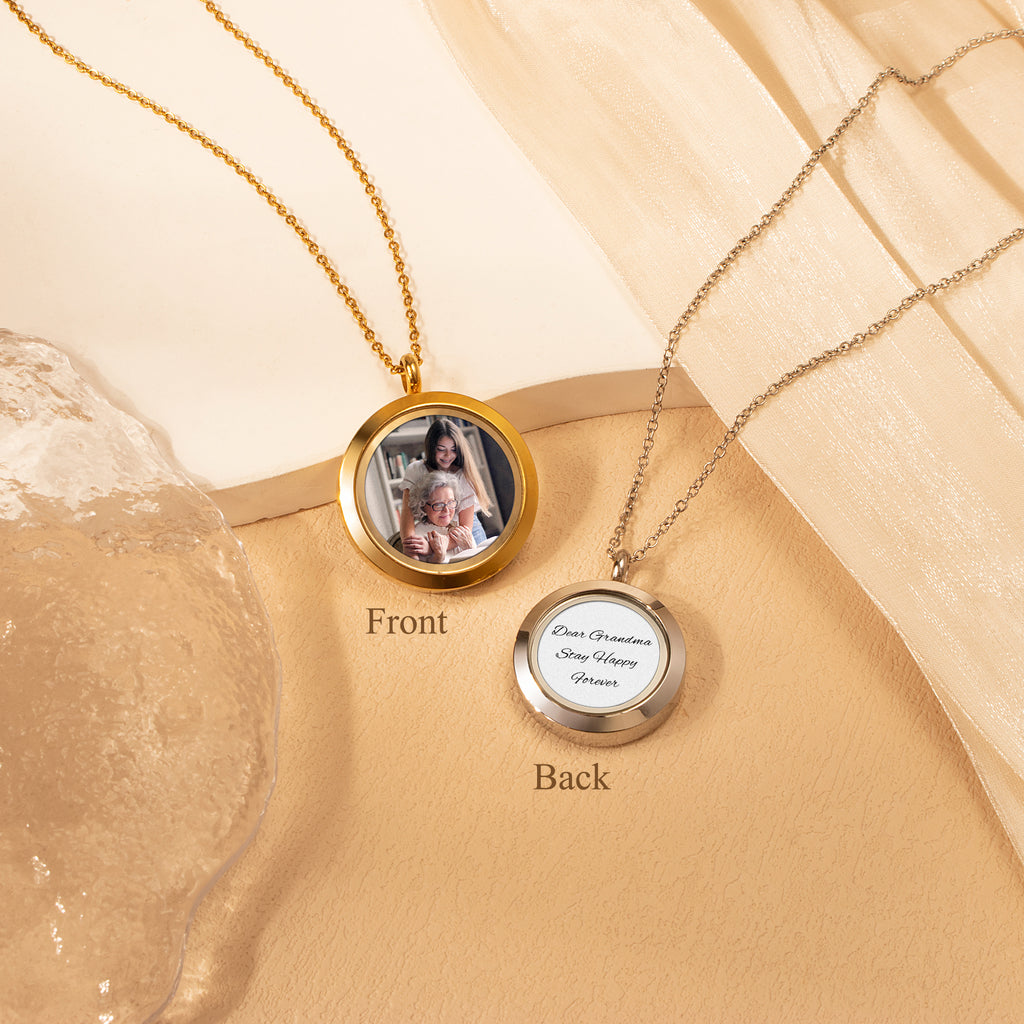 Glass Round Photo Locket Necklace