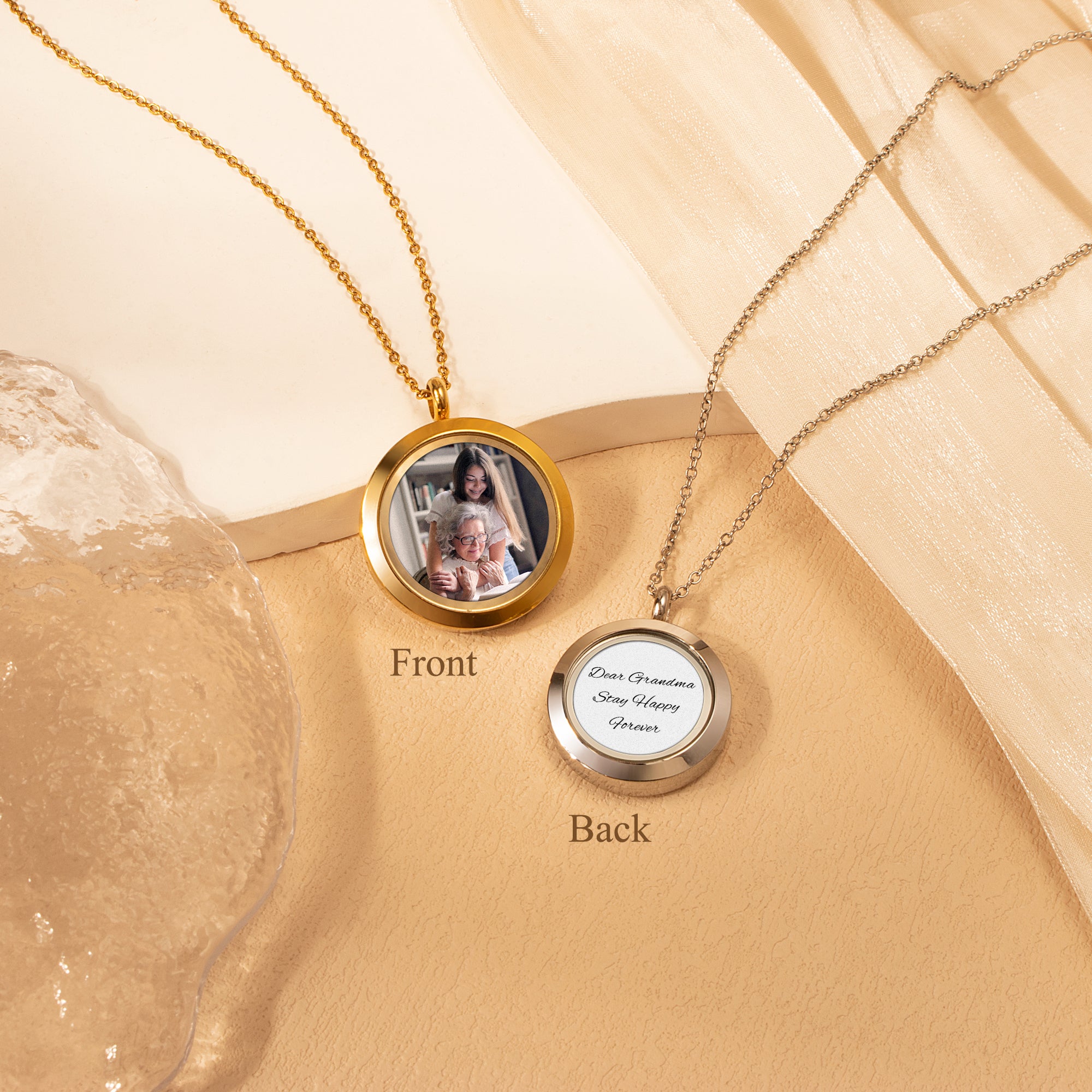 Glass Round Photo Locket Necklace