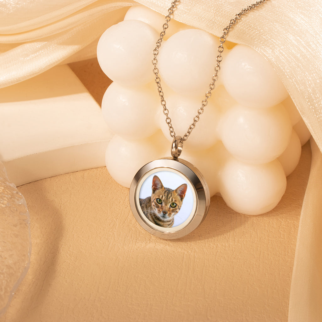 Glass Round Photo Locket Pet Necklace